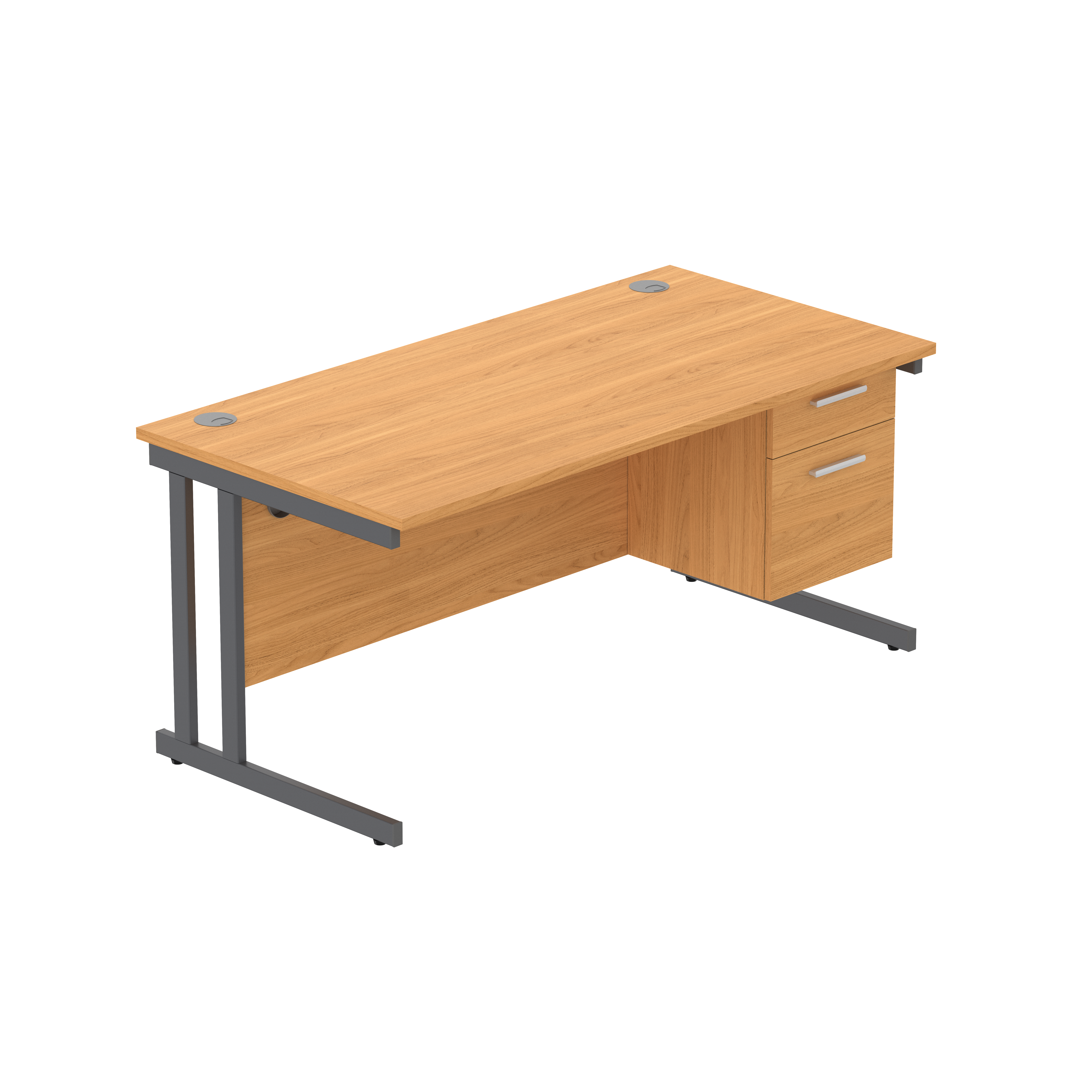 Office Rectangular Desk with Steel Double Upright Cantilever Legs + 2 Drawer Fixed Pedestal (FSC) | 1600X800 | Norwegian Beech/Graphite thumbnail 2