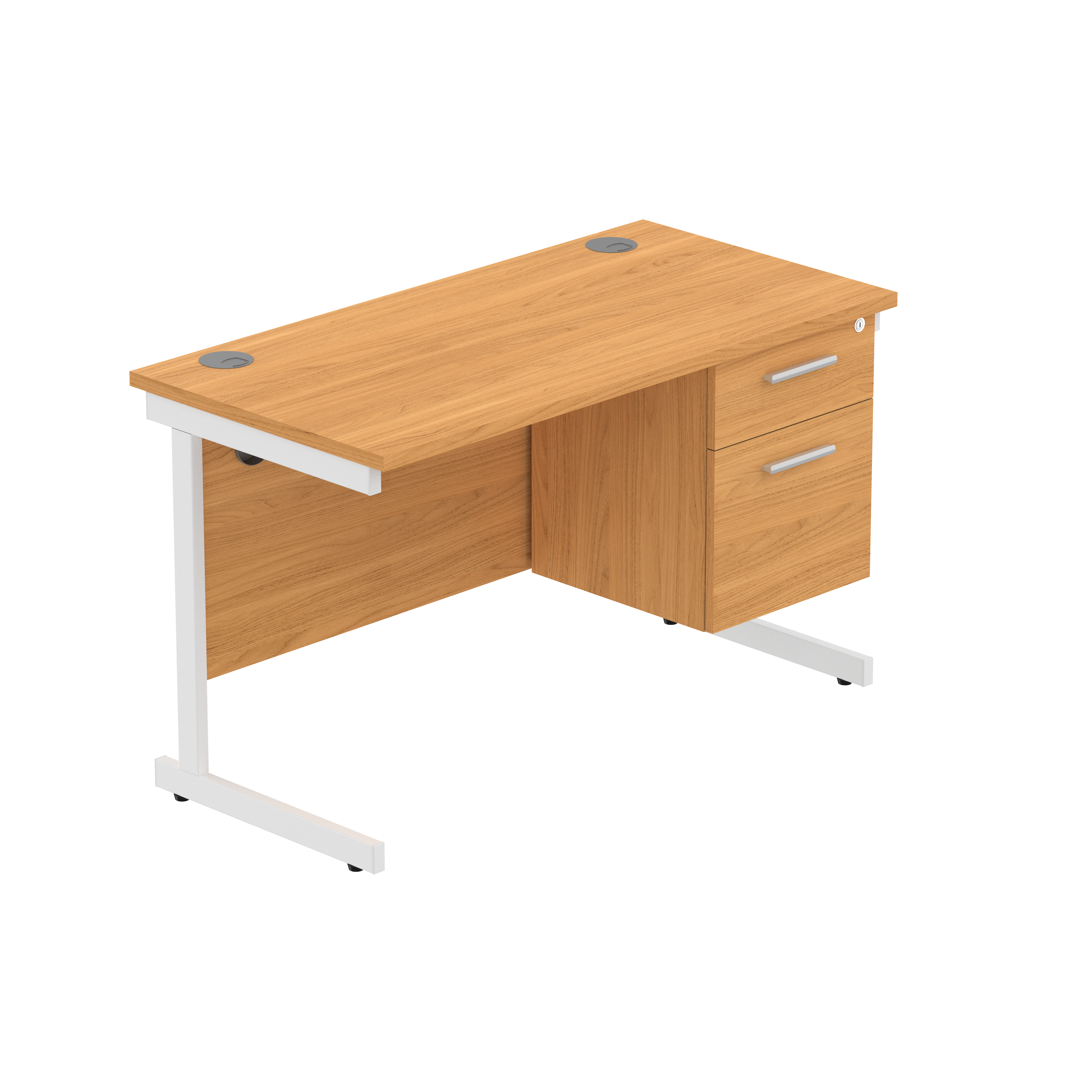 Office Rectangular Desk with Steel Single Upright Cantilever Legs + 2 Drawer Fixed Pedestal (FSC) | 1200X600 | Norwegian Beech/White
