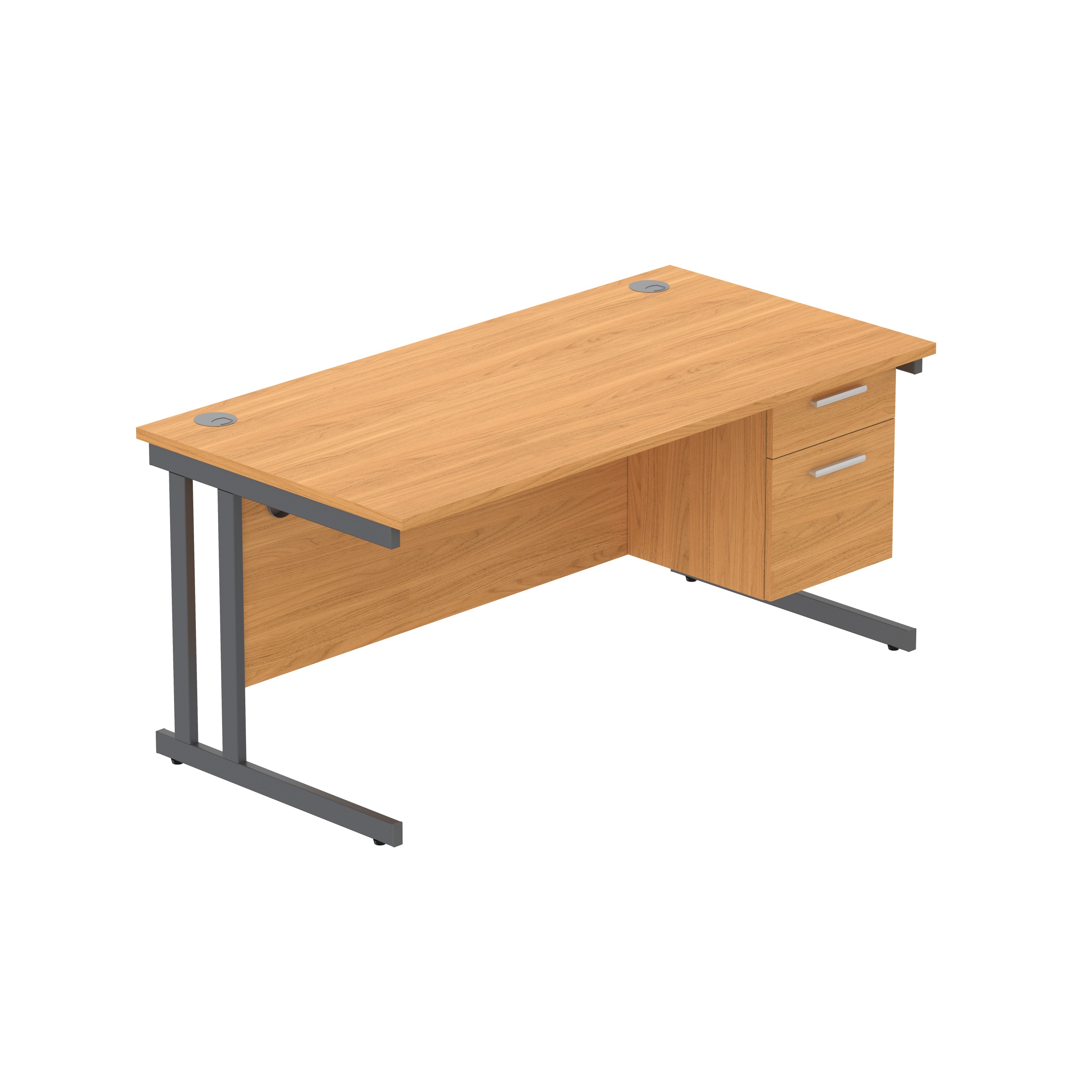Office Rectangular Desk with Steel Double Upright Cantilever Legs + 2 Drawer Fixed Pedestal (FSC) | 1600X800 | Norwegian Beech/Graphite