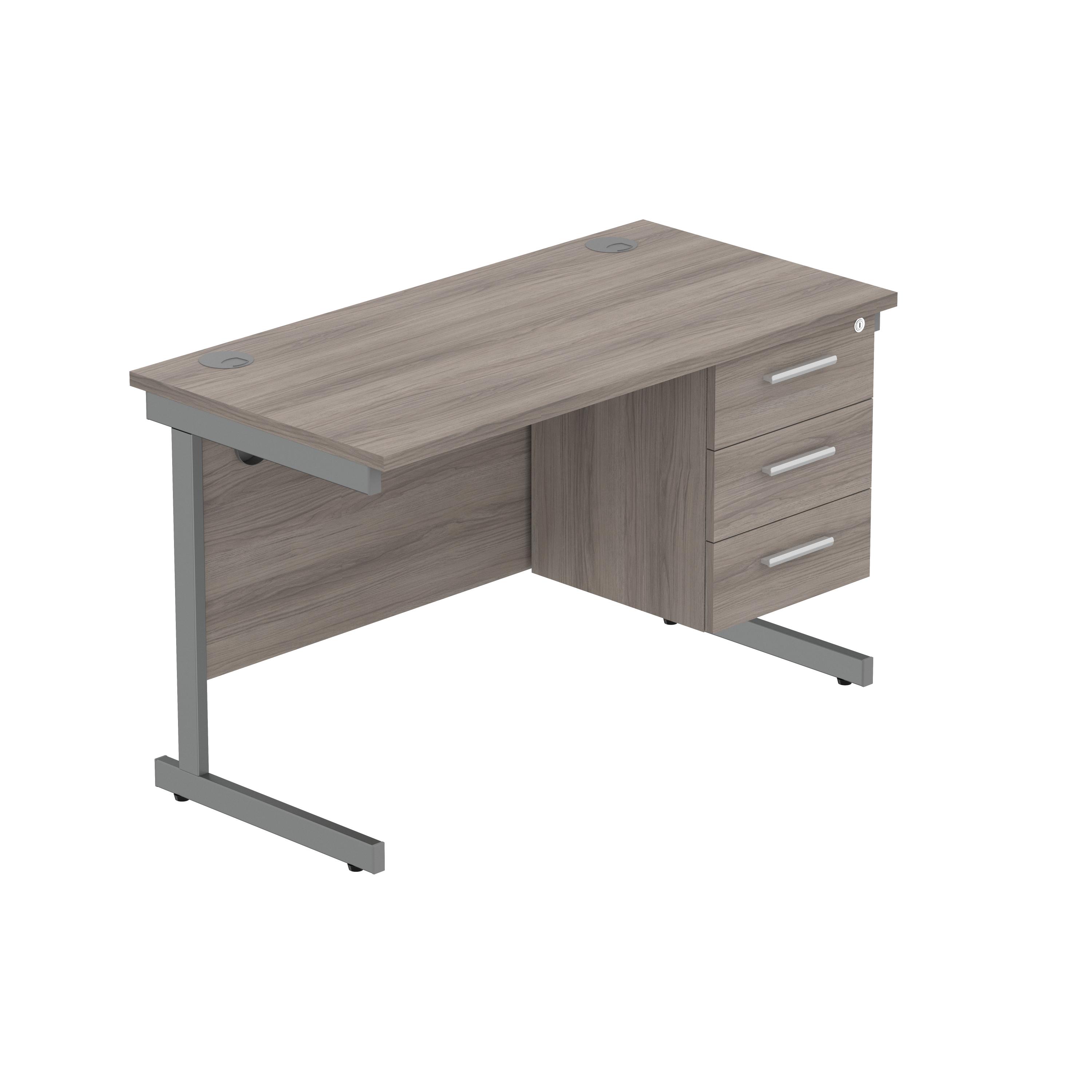 Office Rectangular Desk with Steel Single Upright Cantilever Legs + 3 Drawer Fixed Pedestal (FSC) | 1200X600 | Alaskan Grey Oak/Graphite thumbnail 2
