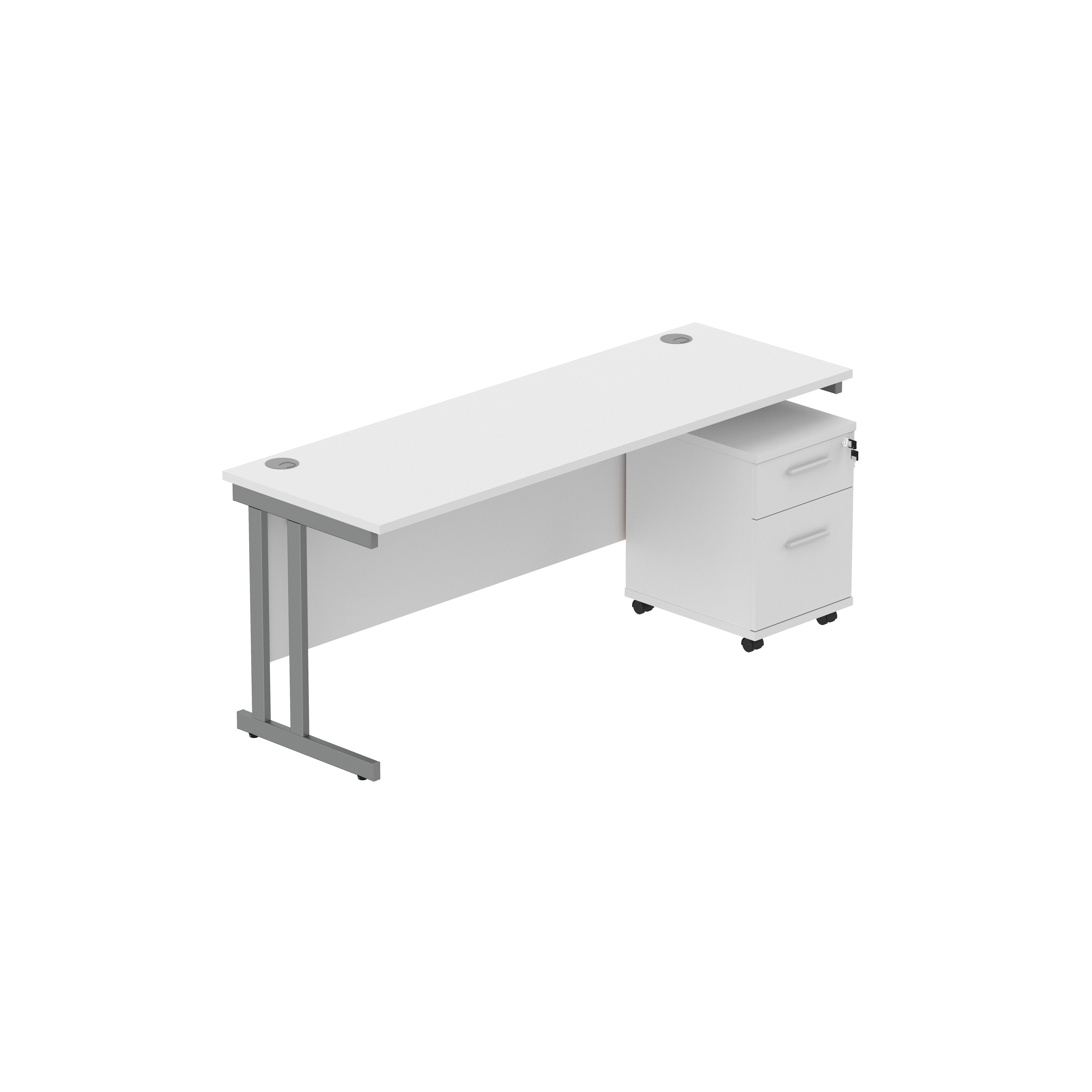 Double Upright Rectangular Desk + 2 Drawer Mobile Under Desk Pedestal (FSC) | 1800X600 | Arctic White/Graphite