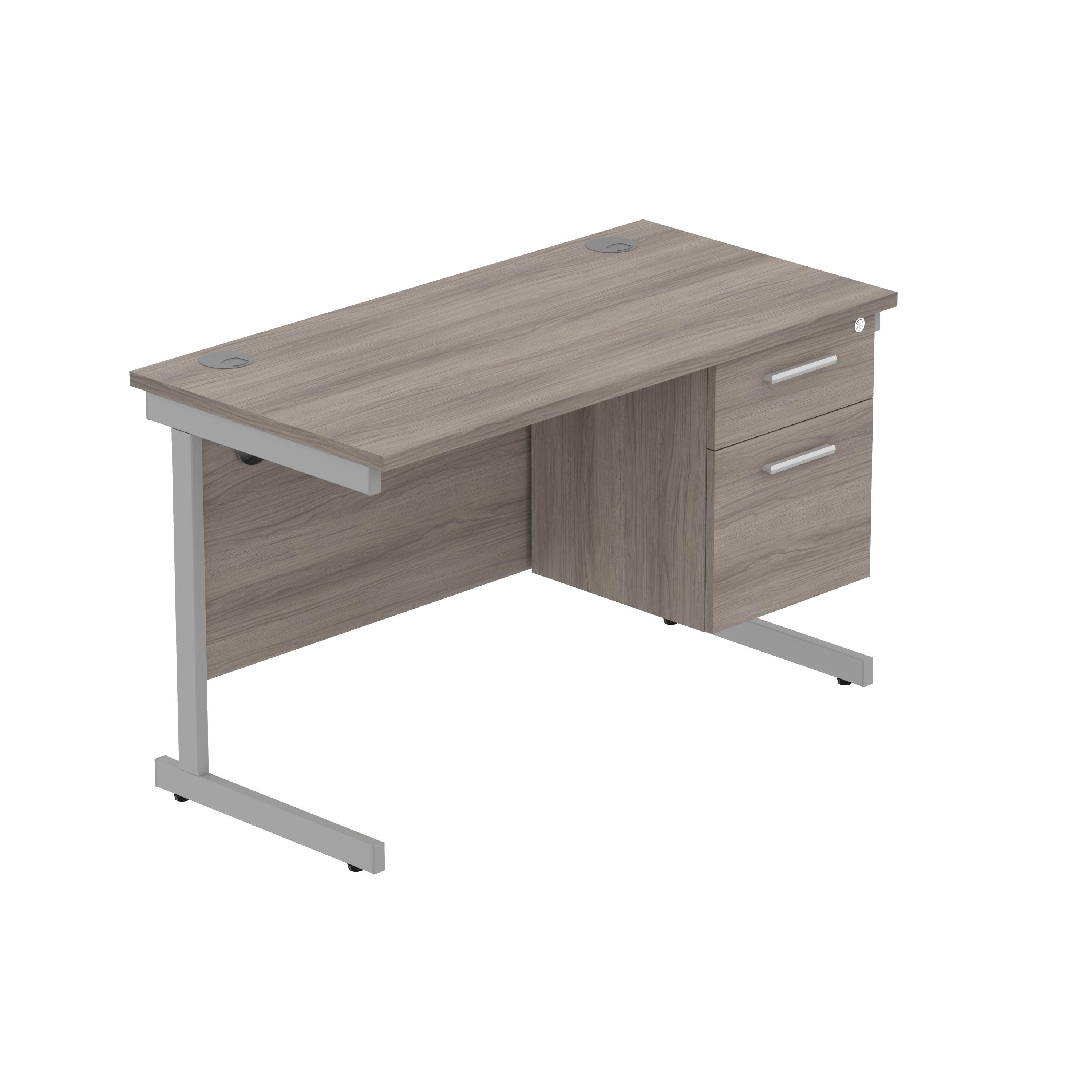 Office Rectangular Desk with Steel Single Upright Cantilever Legs + 2 Drawer Fixed Pedestal (FSC) | 1200X600 | Alaskan Grey Oak/Silver thumbnail 2