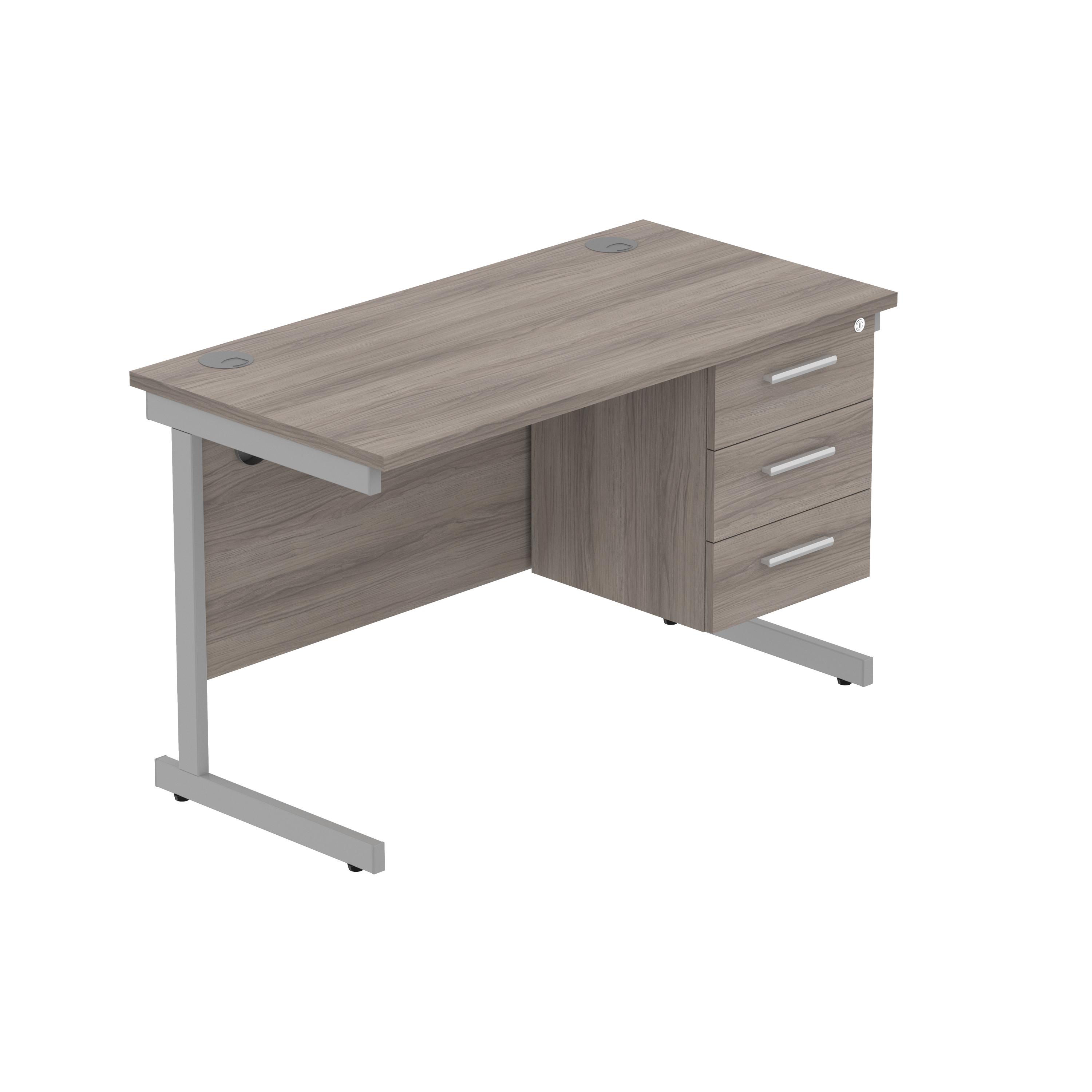 Office Rectangular Desk with Steel Single Upright Cantilever Legs + 3 Drawer Fixed Pedestal (FSC) | 1200X600 | Alaskan Grey Oak/Silver thumbnail 2