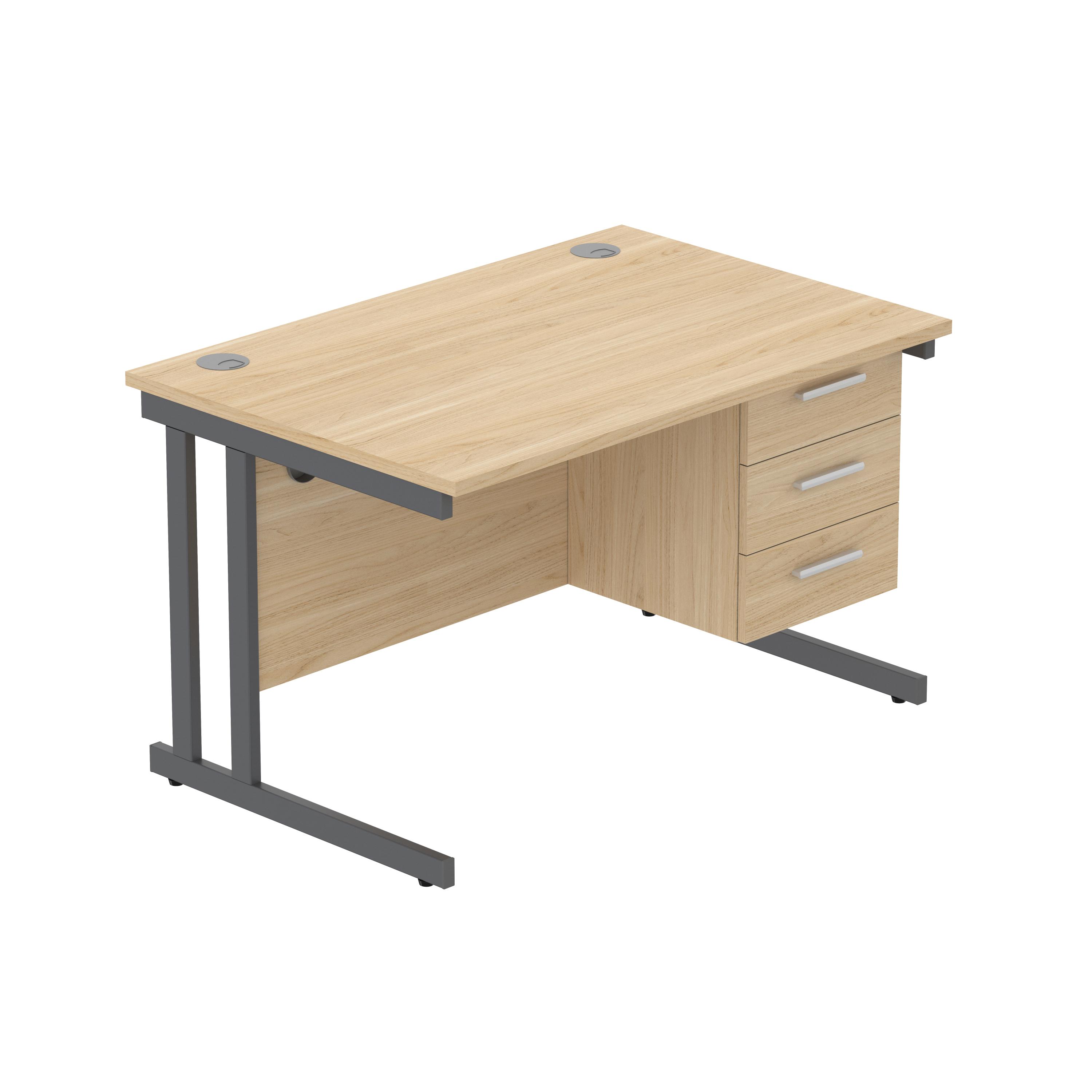 Office Rectangular Desk with Steel Double Upright Cantilever Legs + 3 Drawer Fixed Pedestal (FSC) | 1200X800 | Canadian Oak/Graphite