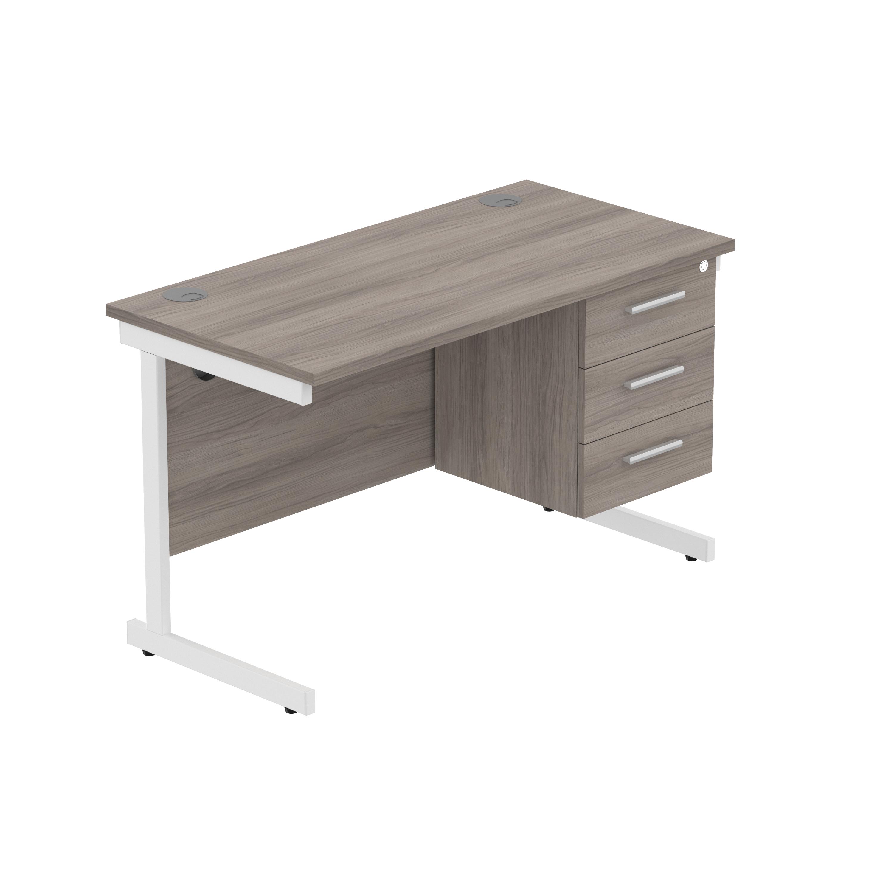Office Rectangular Desk with Steel Single Upright Cantilever Legs + 3 Drawer Fixed Pedestal (FSC) | 1200X600 | Alaskan Grey Oak/White thumbnail 2