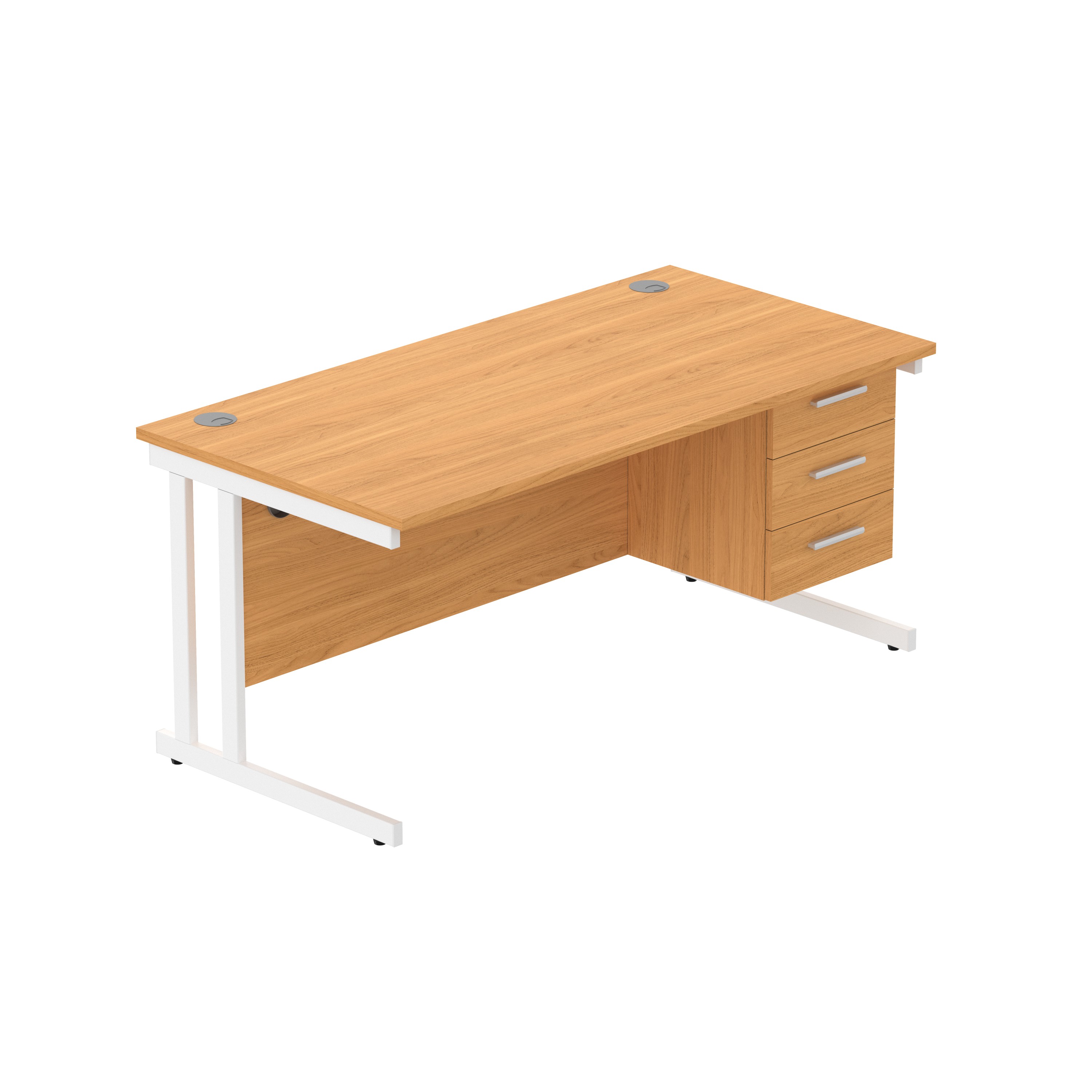 Office Rectangular Desk with Steel Double Upright Cantilever Legs + 3 Drawer Fixed Pedestal (FSC) | 1600X800 | Norwegian Beech/White
