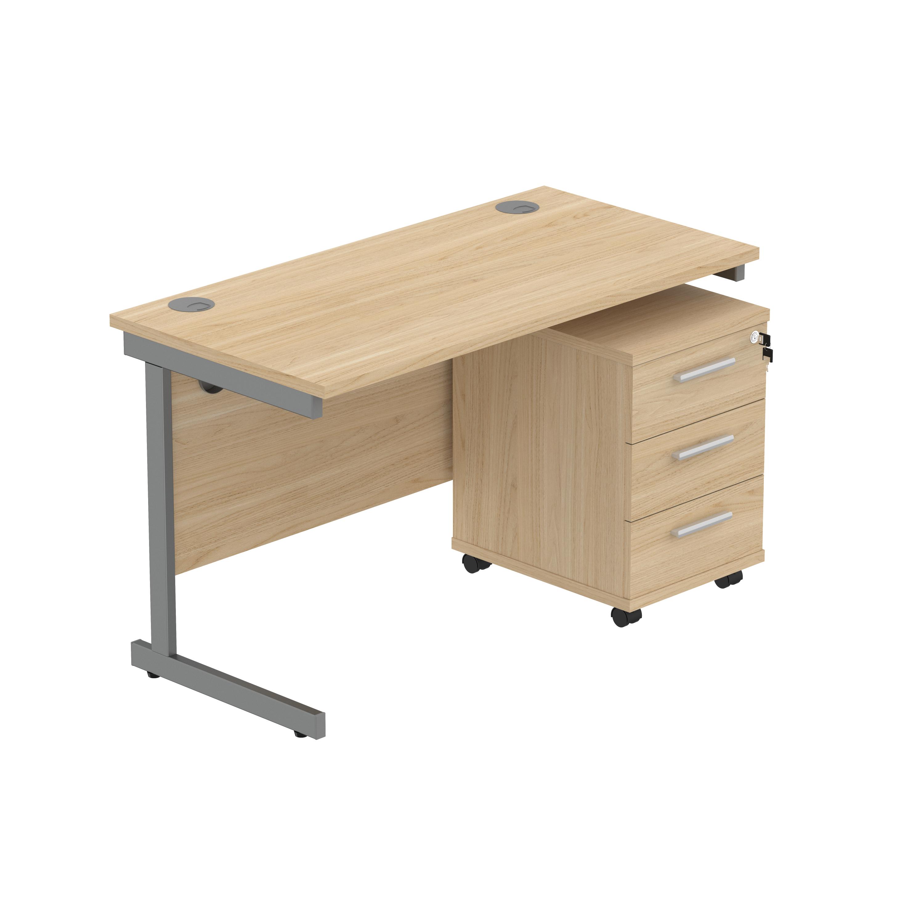 Single Upright Rectangular Desk + 3 Drawer Mobile Under Desk Pedestal (FSC) | 1200 X 600 | Canadian Oak/Graphite thumbnail 2