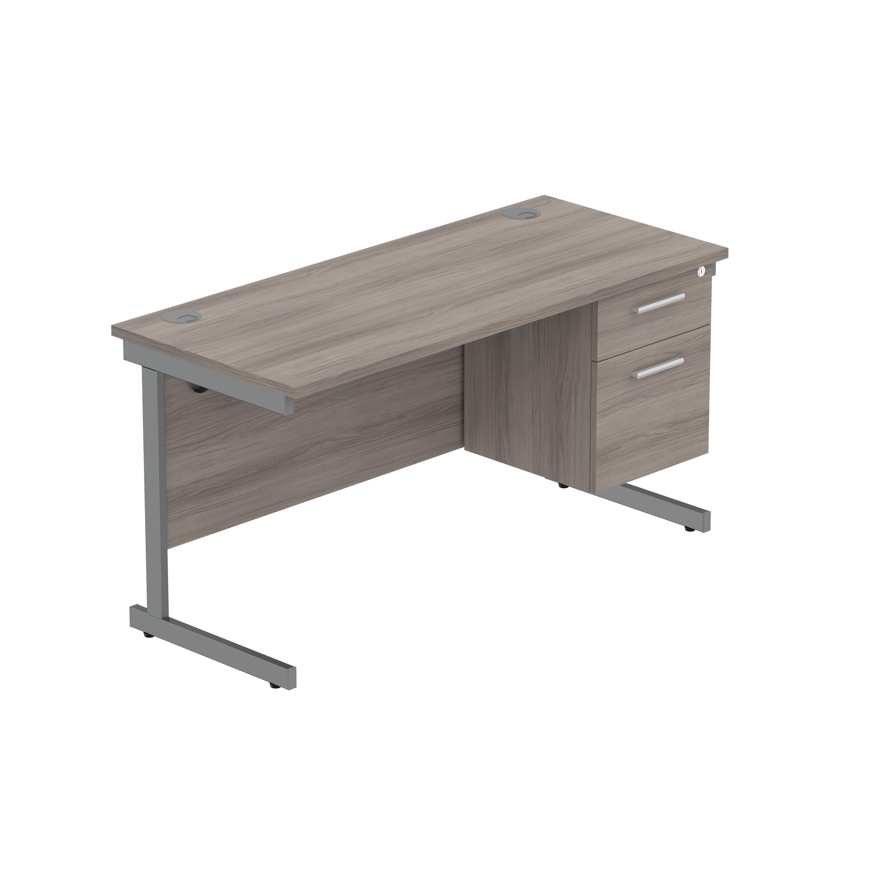 Office Rectangular Desk with Steel Single Upright Cantilever Legs + 2 Drawer Fixed Pedestal (FSC) | 1400X600 | Alaskan Grey Oak/Graphite thumbnail 2