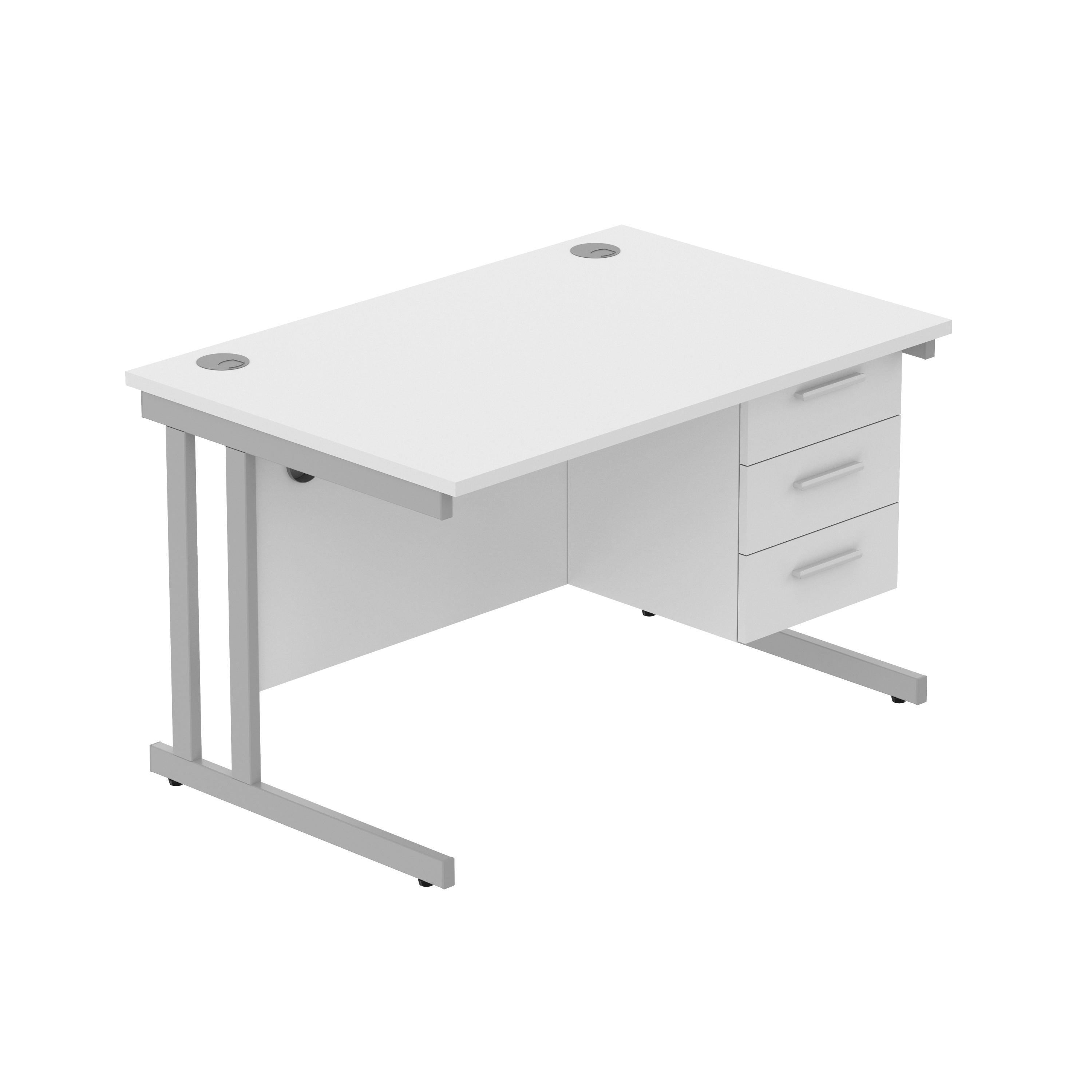 Office Rectangular Desk with Steel Double Upright Cantilever Legs + 3 Drawer Fixed Pedestal (FSC) | 1200X800 | Arctic White/Silver