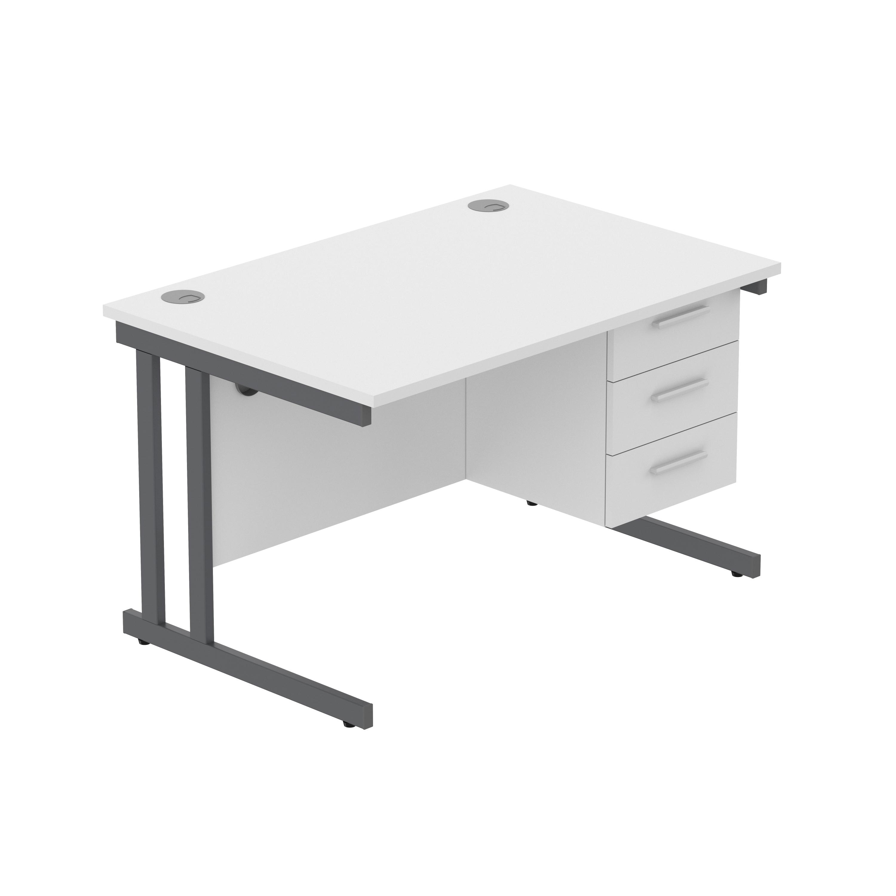 Office Rectangular Desk with Steel Double Upright Cantilever Legs + 3 Drawer Fixed Pedestal (FSC) | 1200X800 | Arctic White/Graphite