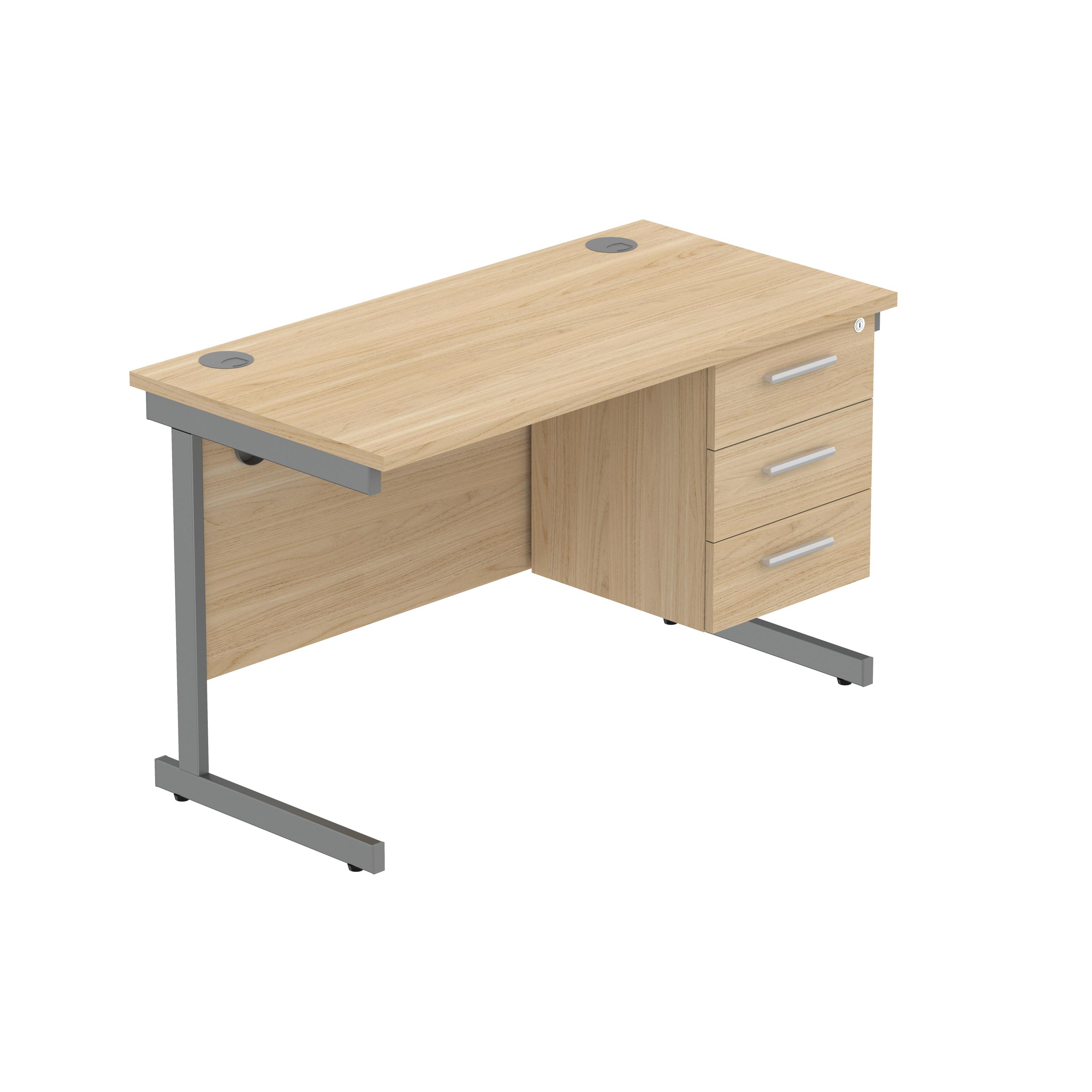 Office Rectangular Desk with Steel Single Upright Cantilever Legs + 3 Drawer Fixed Pedestal (FSC) | 1200X600 | Canadian Oak/Graphite thumbnail 2