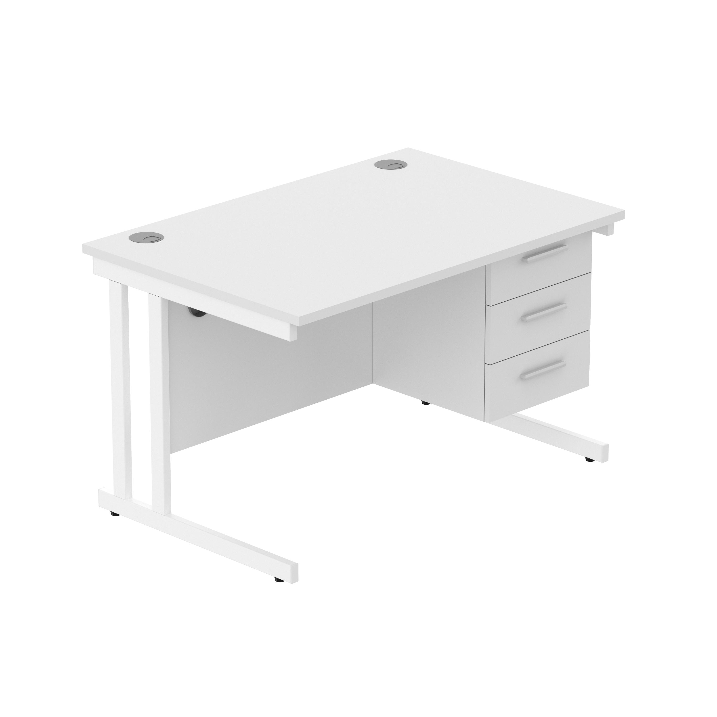 Office Rectangular Desk with Steel Double Upright Cantilever Legs + 3 Drawer Fixed Pedestal (FSC) | 1200X800 | Arctic White/White