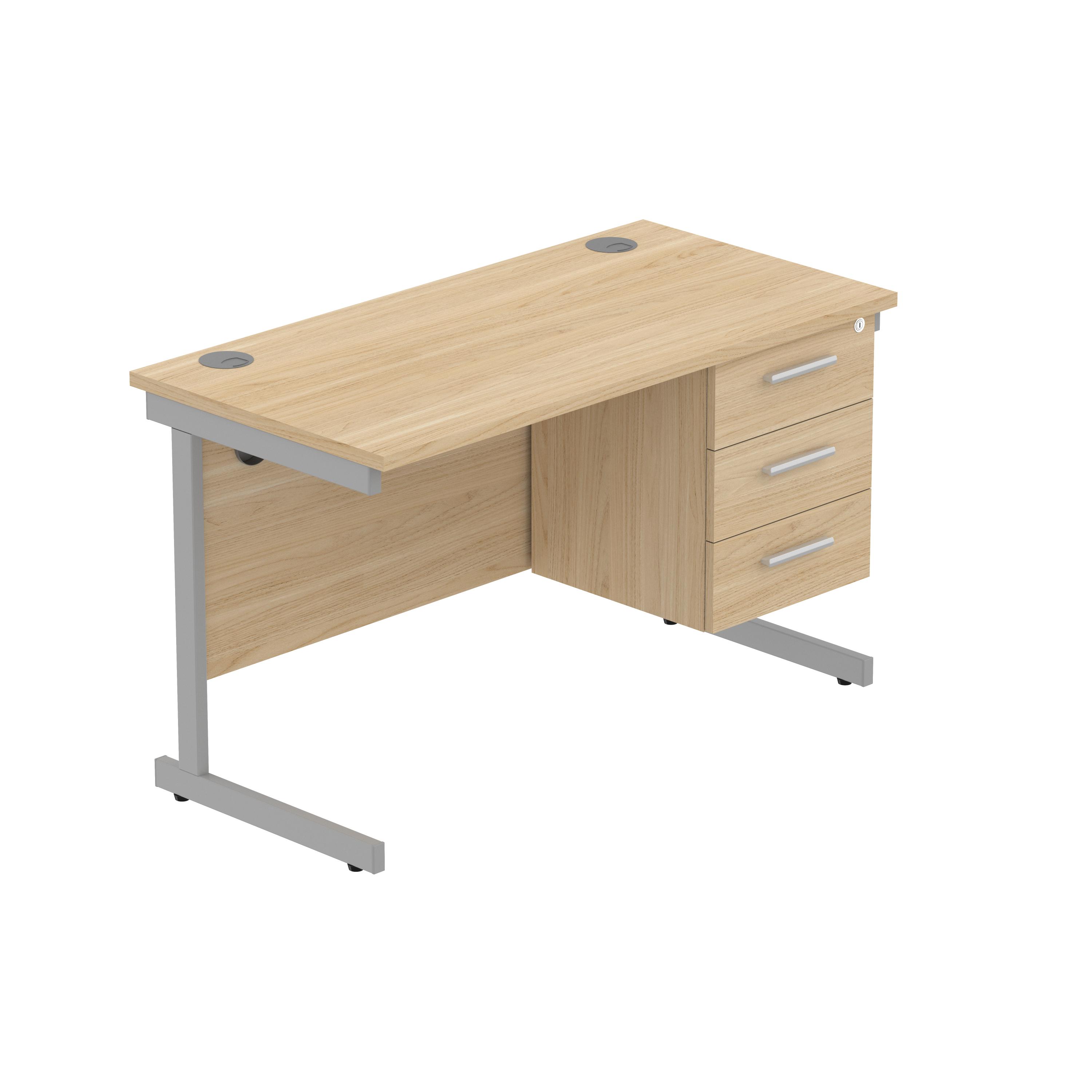 Office Rectangular Desk with Steel Single Upright Cantilever Legs + 3 Drawer Fixed Pedestal (FSC) | 1200X600 | Canadian Oak/Silver thumbnail 2