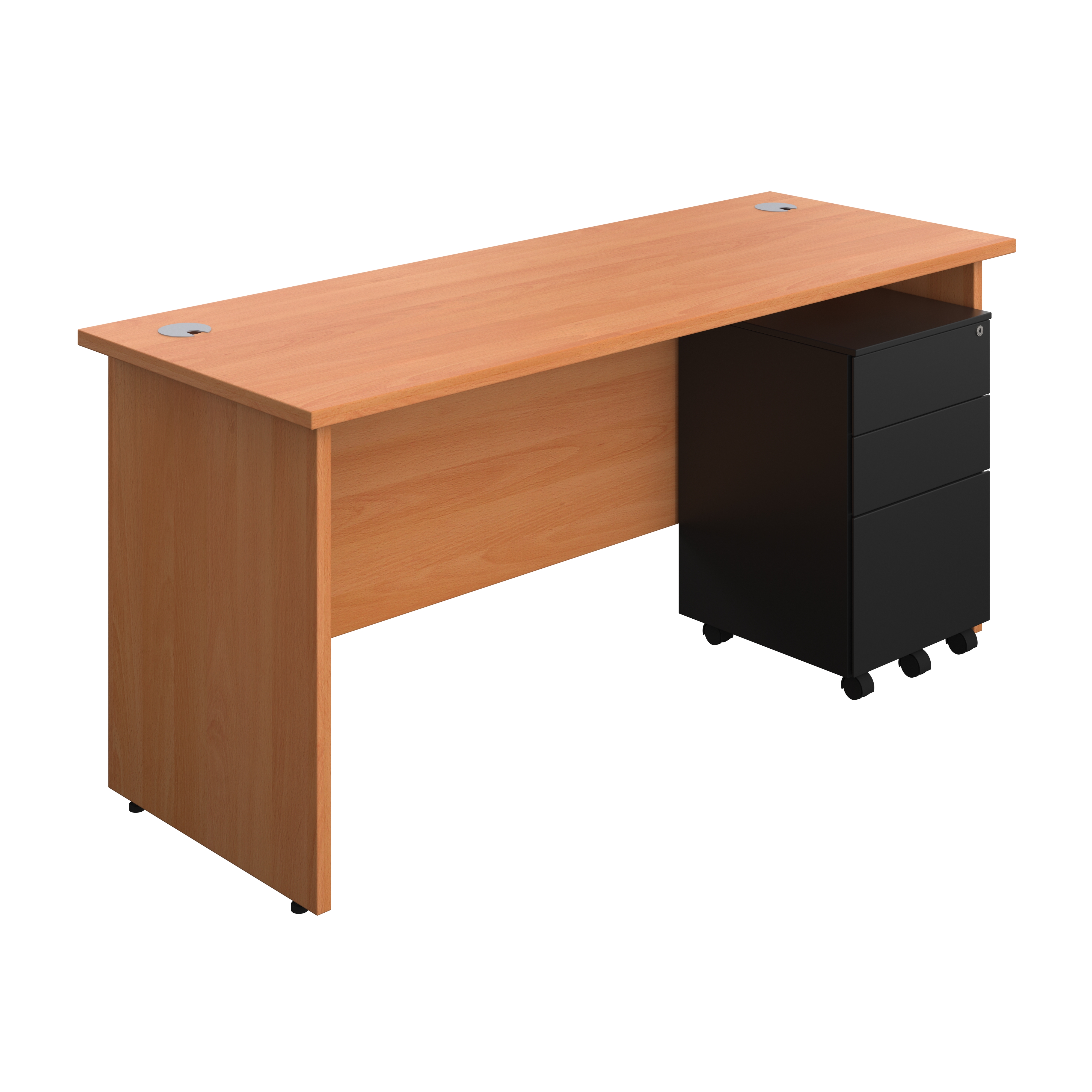 Panel Rectangular Desk + 3 Drawer Steel Pedestal Bundle (FSC) | 1600X600 | Beech/Black