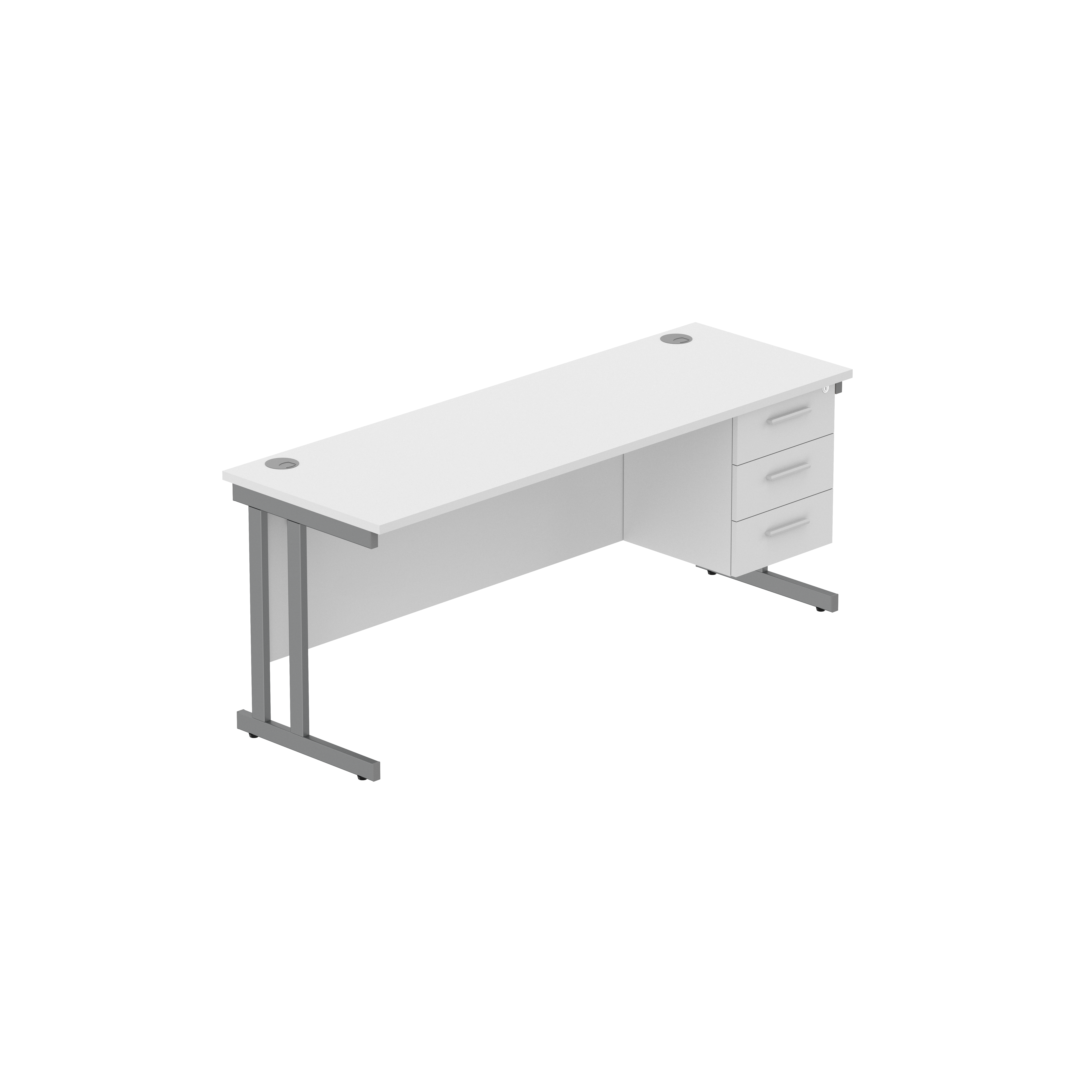 Office Rectangular Desk with Steel Double Upright Cantilever Legs + 3 Drawer Fixed Pedestal (FSC) | 1800X600 | Arctic White/Graphite