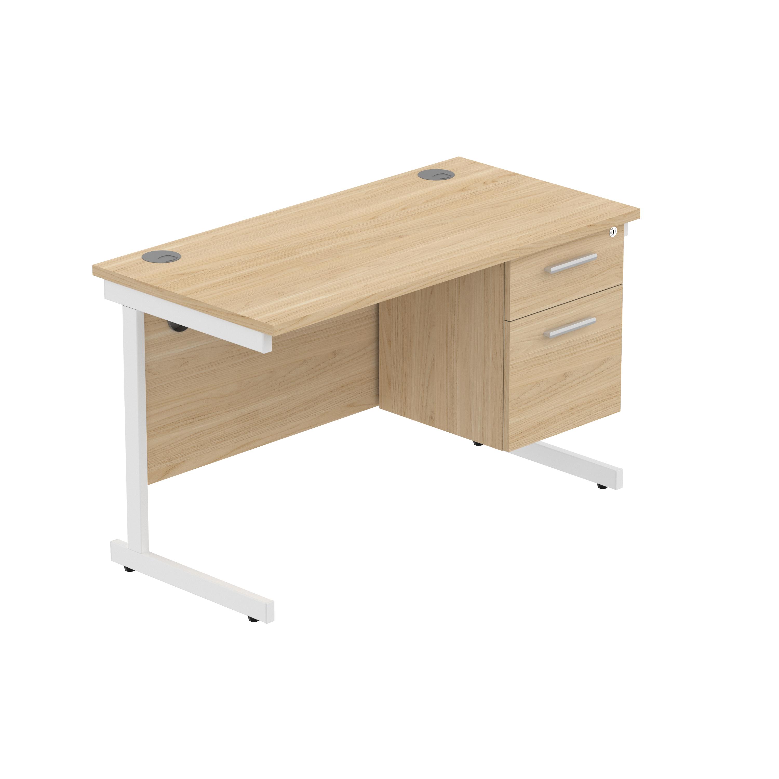 Office Rectangular Desk with Steel Single Upright Cantilever Legs + 2 Drawer Fixed Pedestal (FSC) | 1200X600 | Canadian Oak/White thumbnail 2