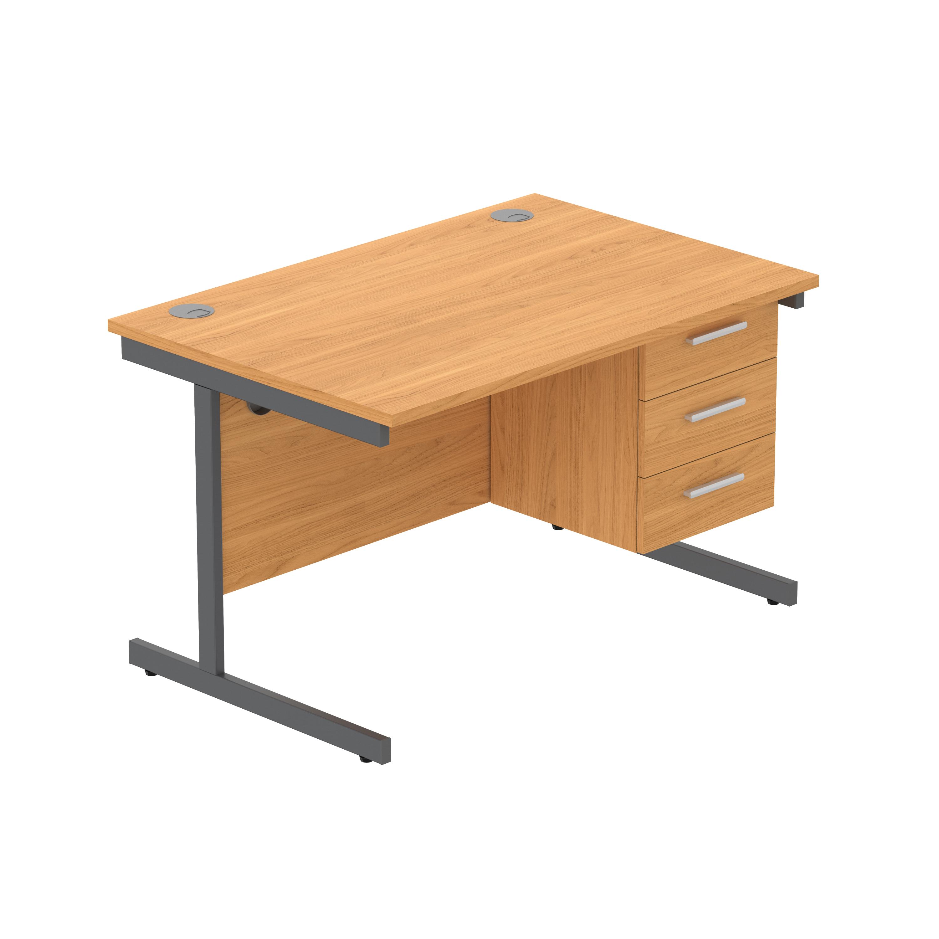 Office Rectangular Desk with Steel Single Upright Cantilever Legs + 3 Drawer Fixed Pedestal (FSC) | 1200X800 | Norwegian Beech/Graphite