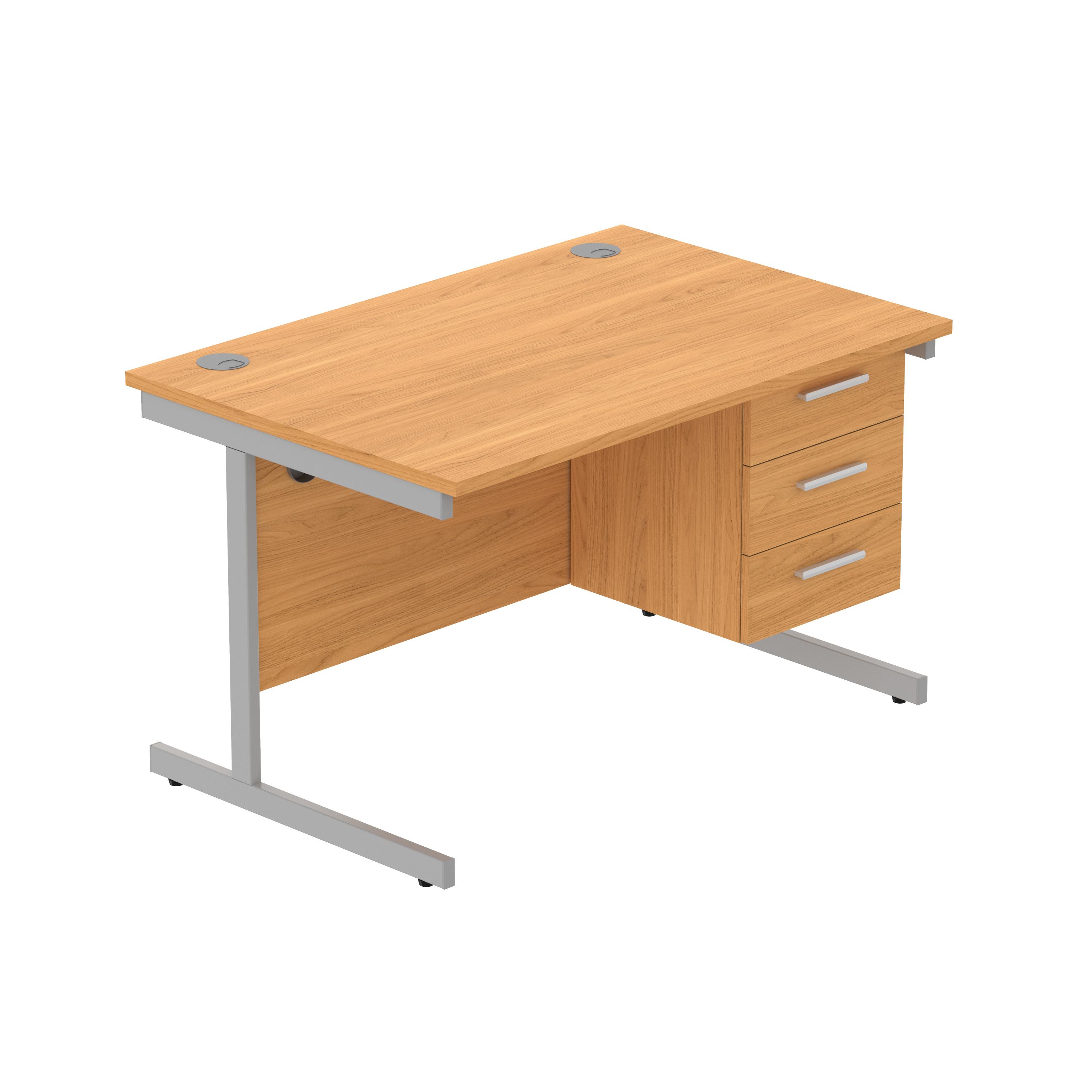 Office Rectangular Desk with Steel Single Upright Cantilever Legs + 3 Drawer Fixed Pedestal (FSC) | 1200X800 | Norwegian Beech/Silver