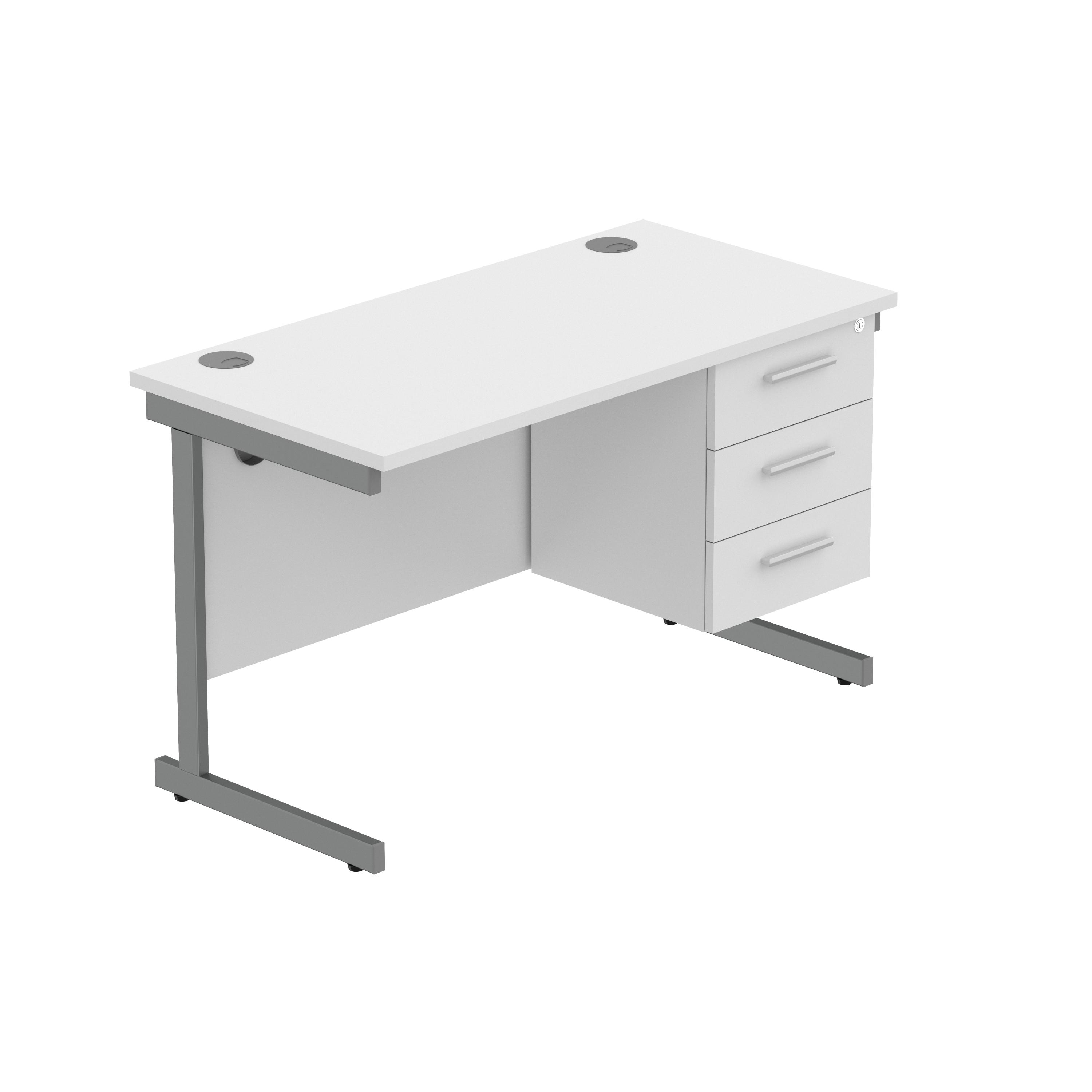 Office Rectangular Desk with Steel Single Upright Cantilever Legs + 3 Drawer Fixed Pedestal (FSC) | 1200X600 | Arctic White/Graphite thumbnail 2