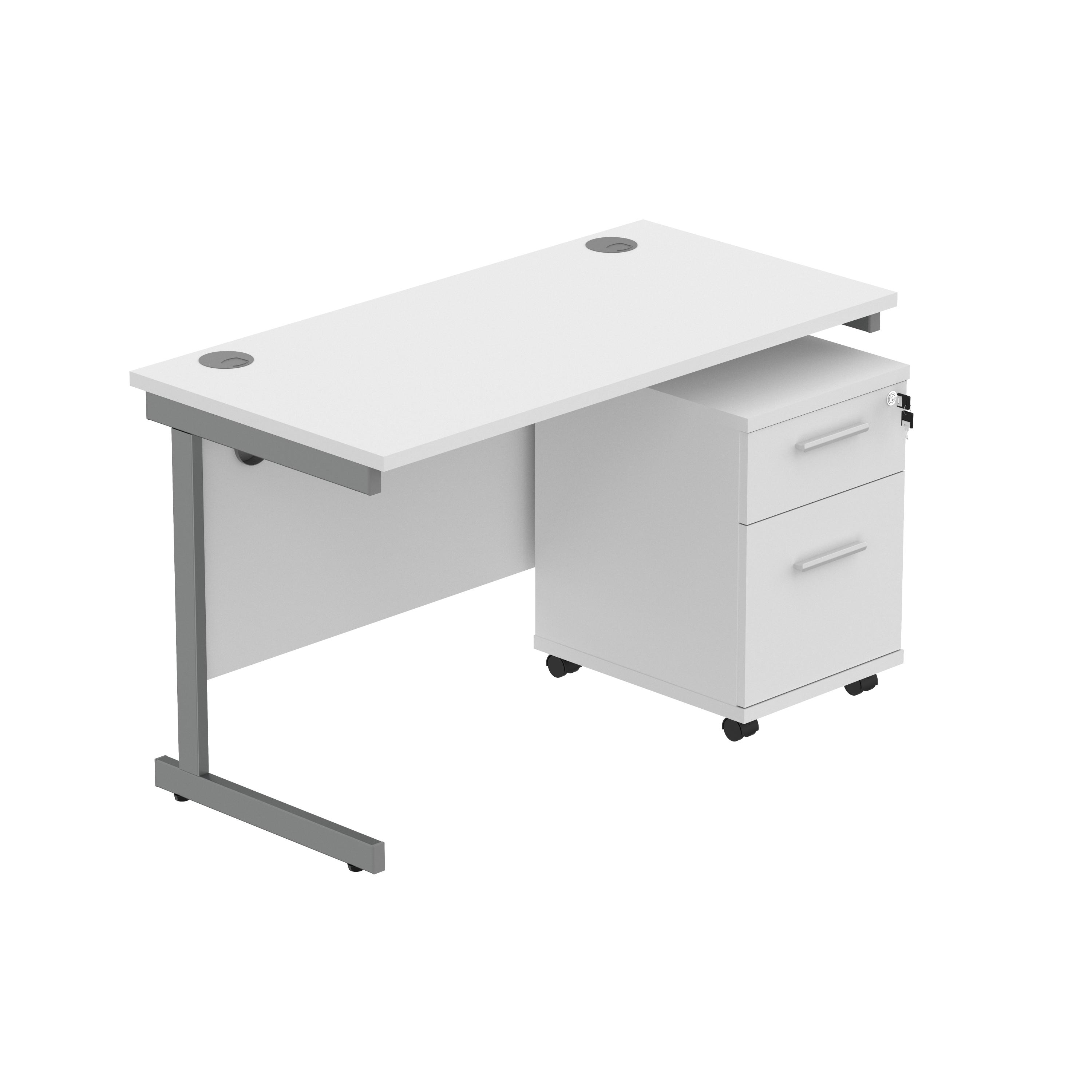 Single Upright Rectangular Desk + 2 Drawer Mobile Under Desk Pedestal (FSC) | 1200 X 600 | Arctic White/Graphite thumbnail 2
