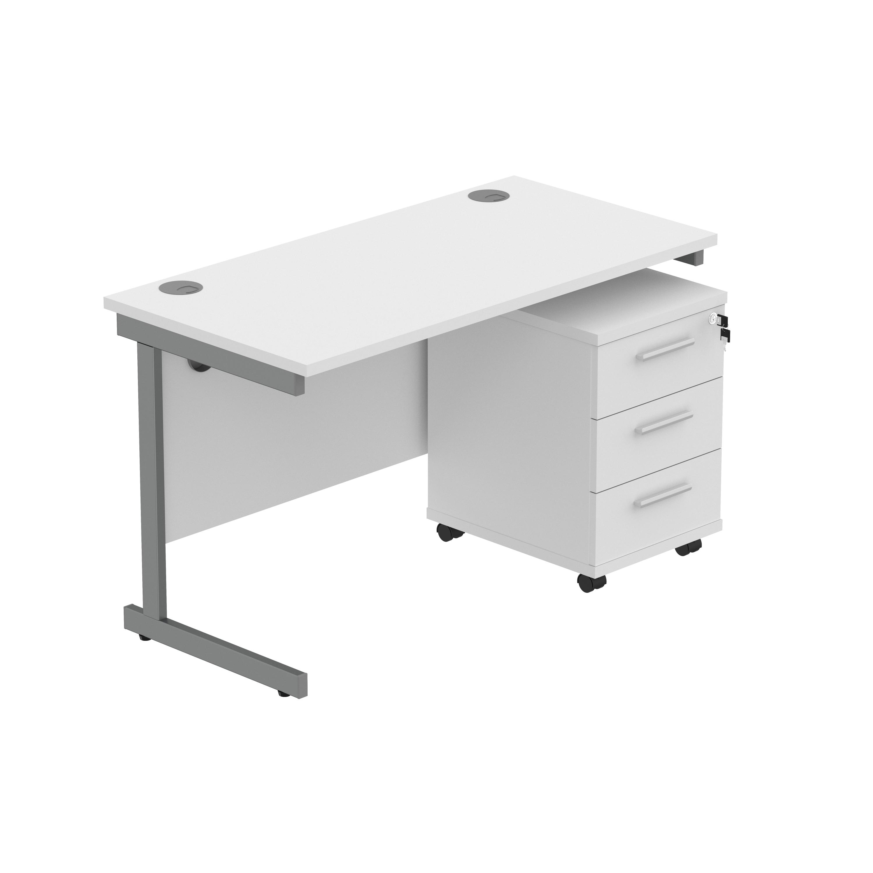 Single Upright Rectangular Desk + 3 Drawer Mobile Under Desk Pedestal (FSC) | 1200 X 600 | Arctic White/Graphite thumbnail 2