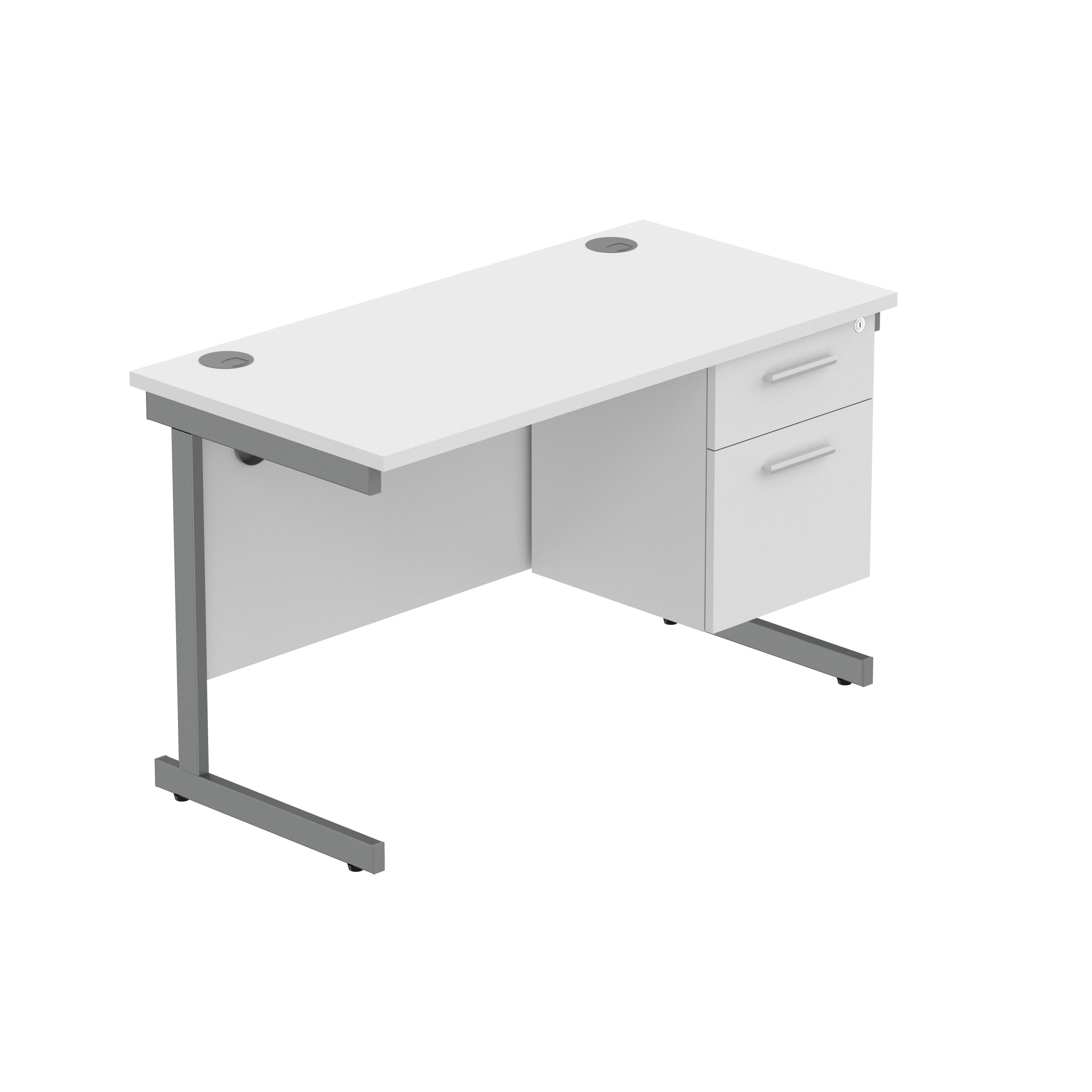Office Rectangular Desk with Steel Single Upright Cantilever Legs + 2 Drawer Fixed Pedestal (FSC) | 1200X600 | Arctic White/Graphite thumbnail 2