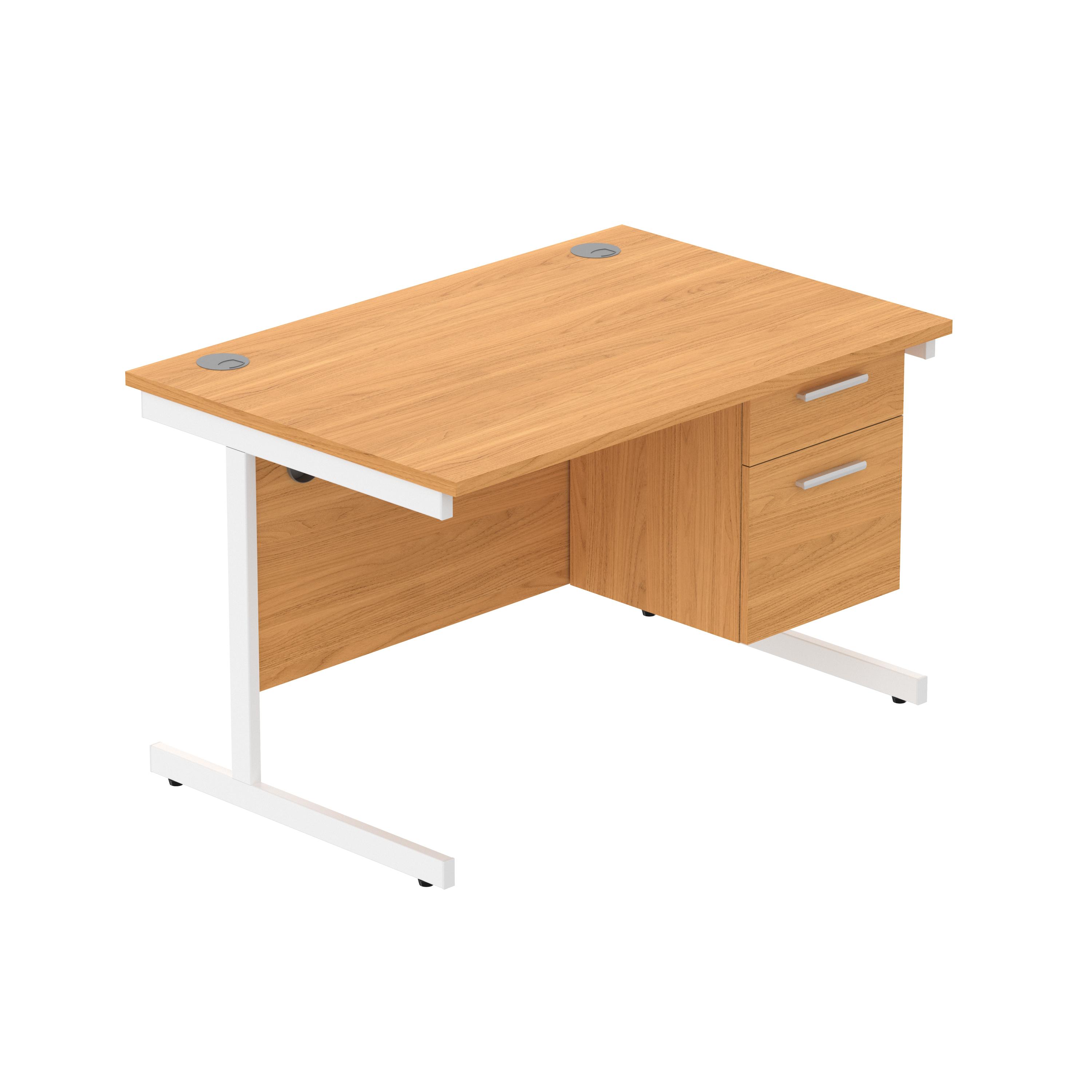 Office Rectangular Desk with Steel Single Upright Cantilever Legs + 2 Drawer Fixed Pedestal (FSC) | 1200X800 | Norwegian Beech/White
