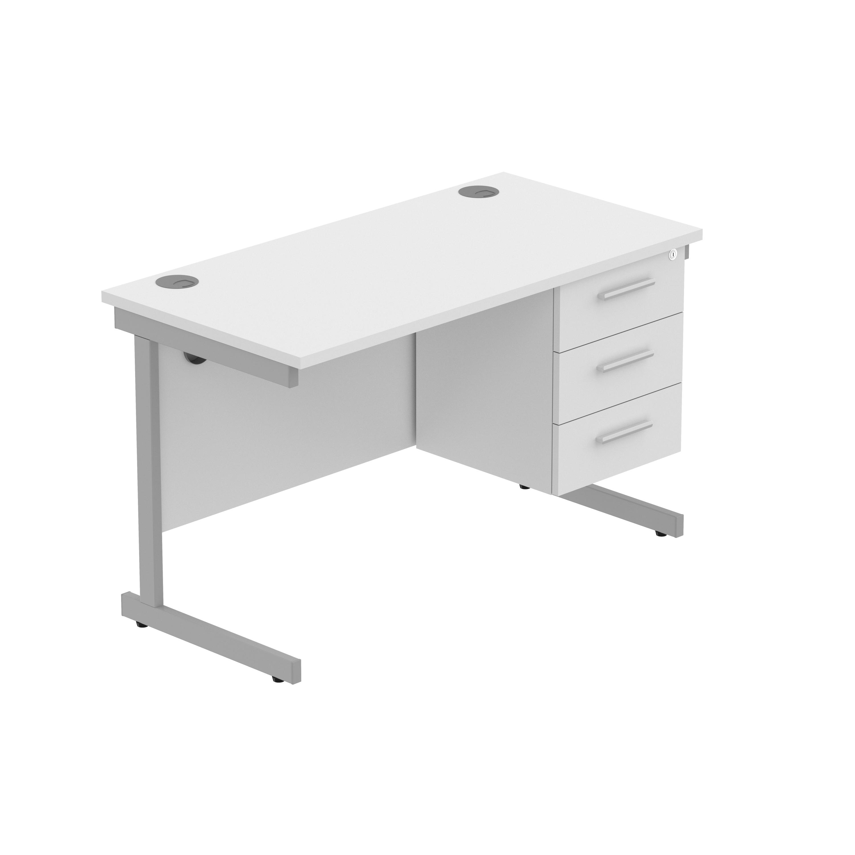 Office Rectangular Desk with Steel Single Upright Cantilever Legs + 3 Drawer Fixed Pedestal (FSC) | 1200X600 | Arctic White/Silver thumbnail 2