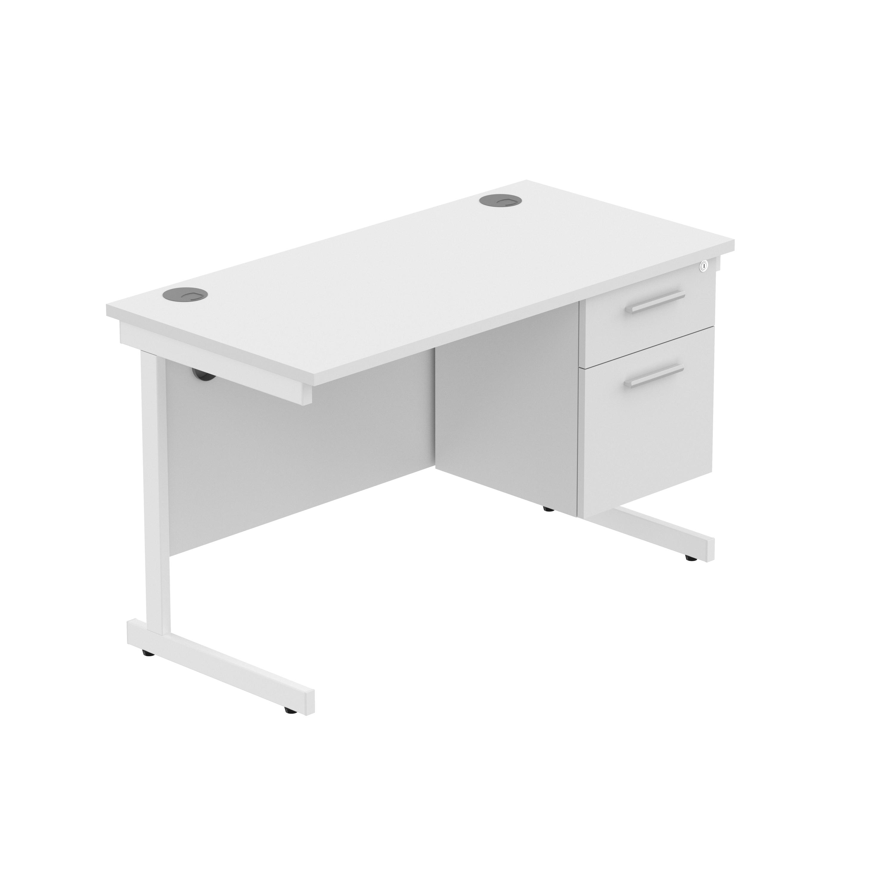 Office Rectangular Desk with Steel Single Upright Cantilever Legs + 2 Drawer Fixed Pedestal (FSC) | 1200X600 | Arctic White/White thumbnail 2