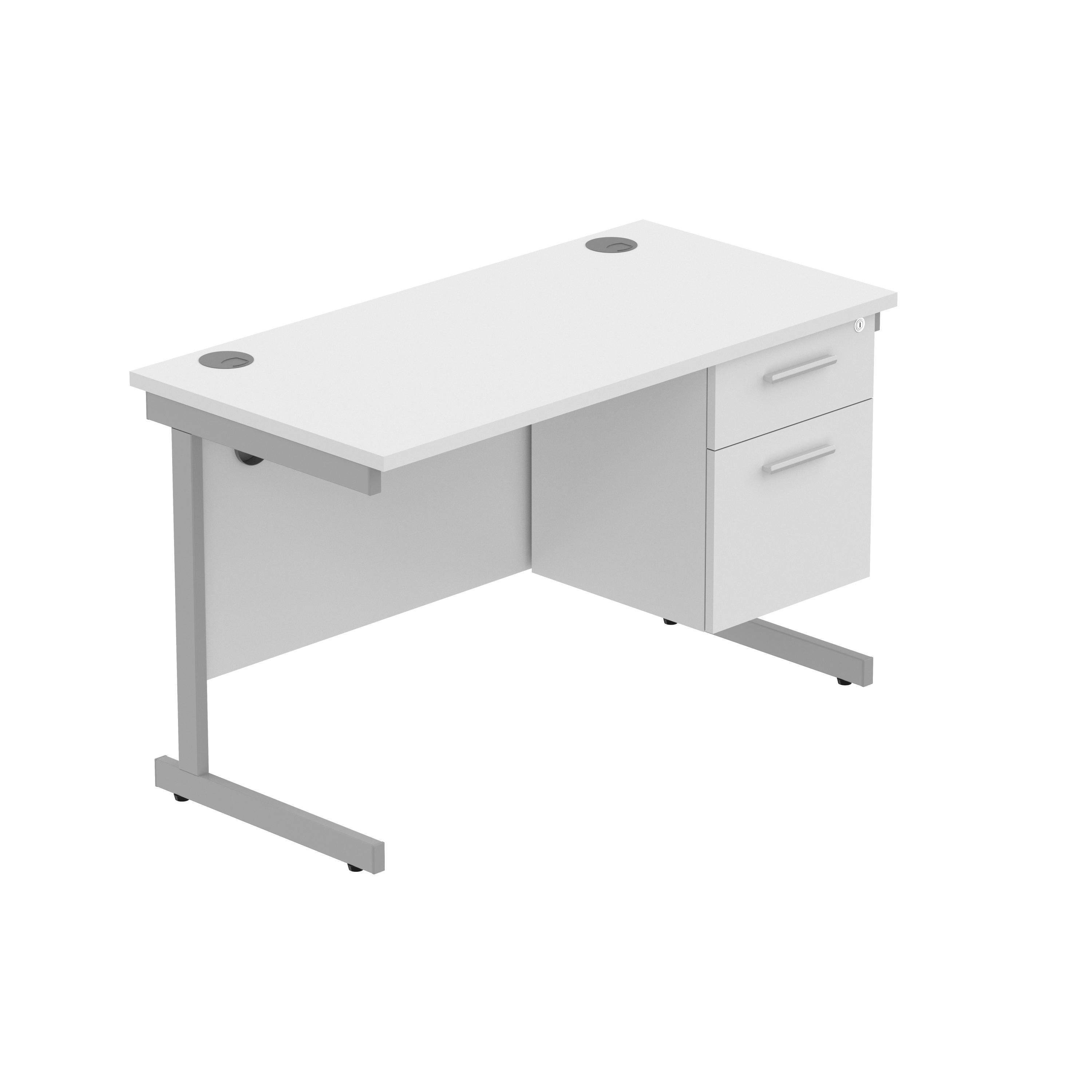 Office Rectangular Desk with Steel Single Upright Cantilever Legs + 2 Drawer Fixed Pedestal (FSC) | 1200X600 | Arctic White/Silver thumbnail 2