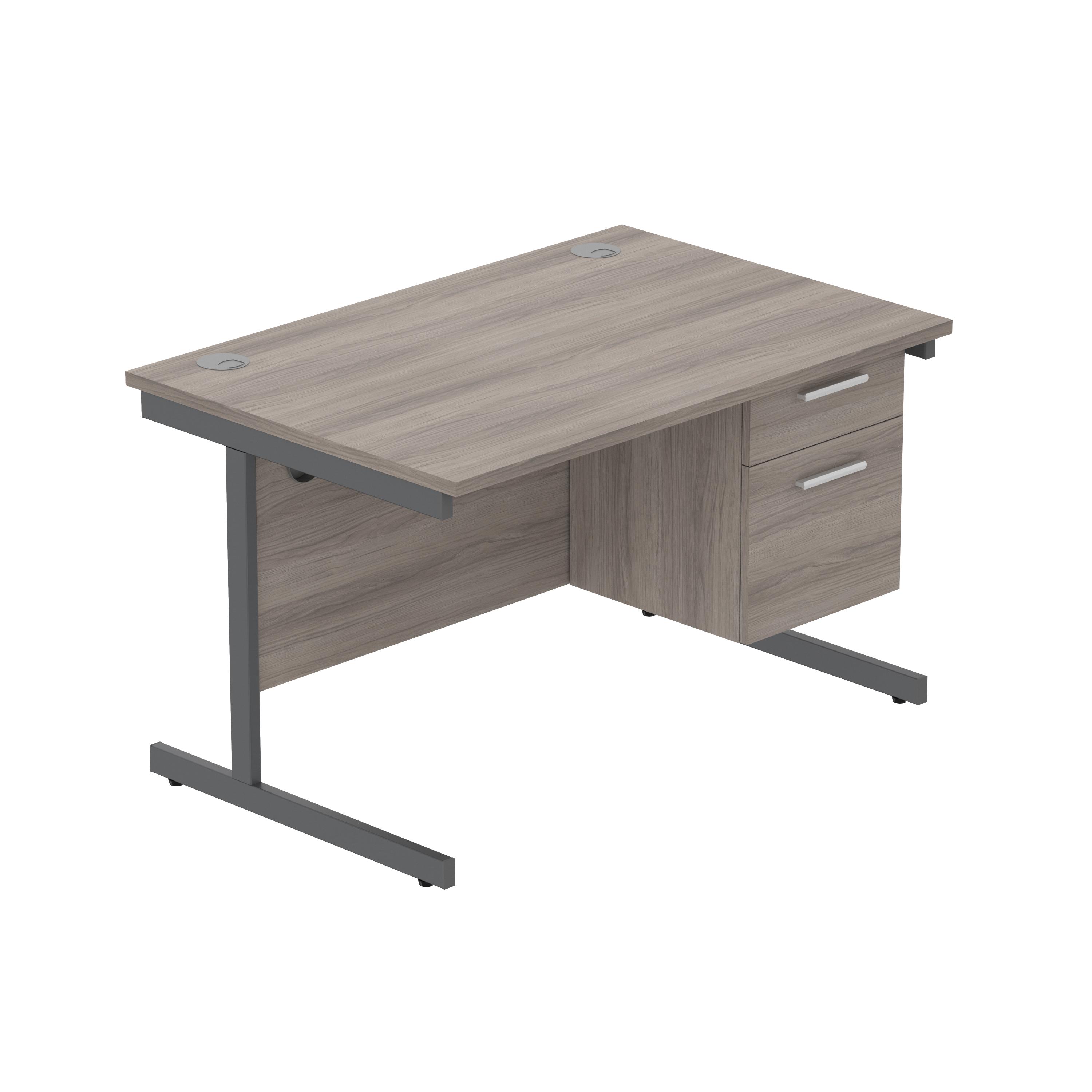 Office Rectangular Desk with Steel Single Upright Cantilever Legs + 2 Drawer Fixed Pedestal (FSC) | 1200X800 | Alaskan Grey Oak/Graphite