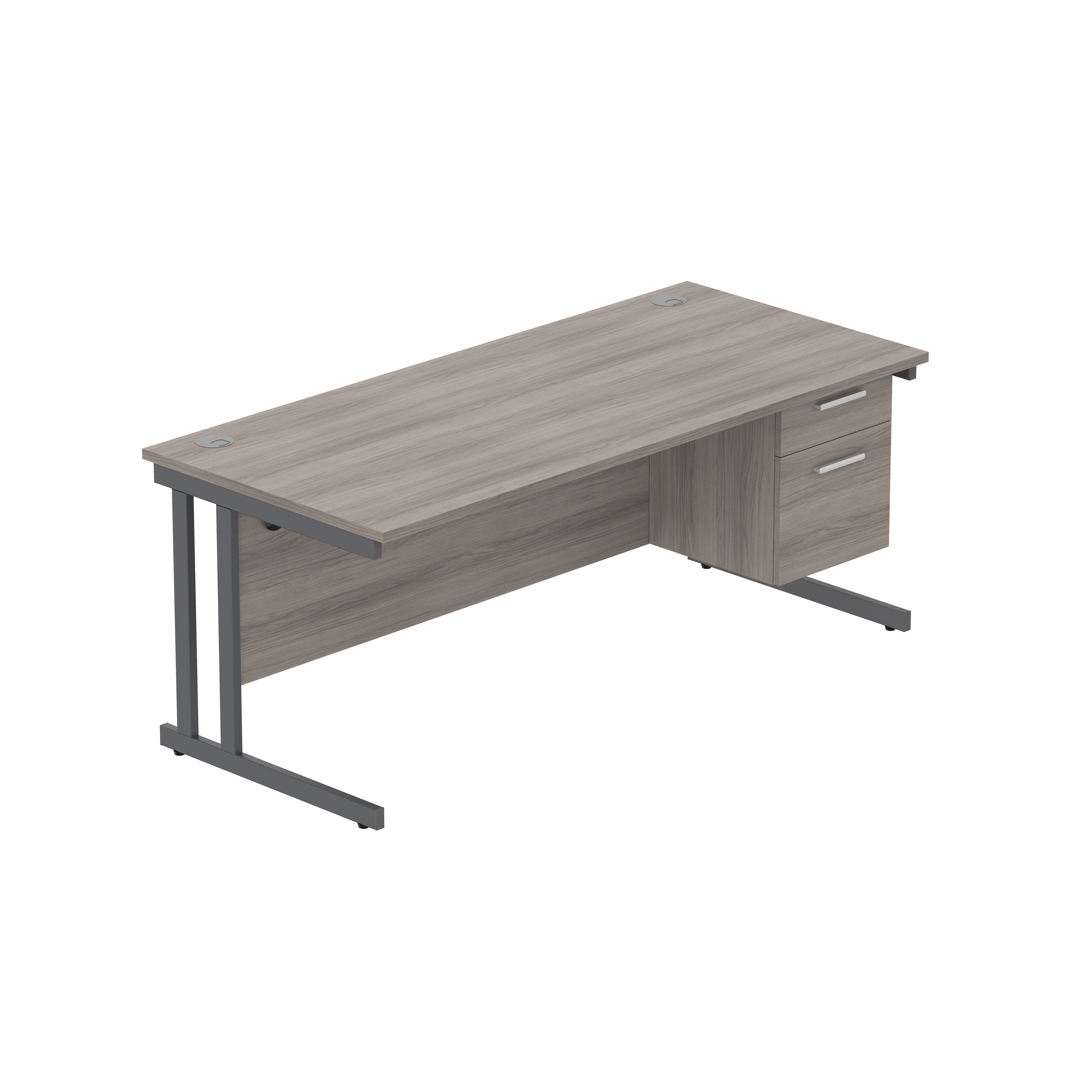Office Rectangular Desk with Steel Double Upright Cantilever Legs + 2 Drawer Fixed Pedestal (FSC) | 1800X800 | Alaskan Grey Oak/Graphite thumbnail 2