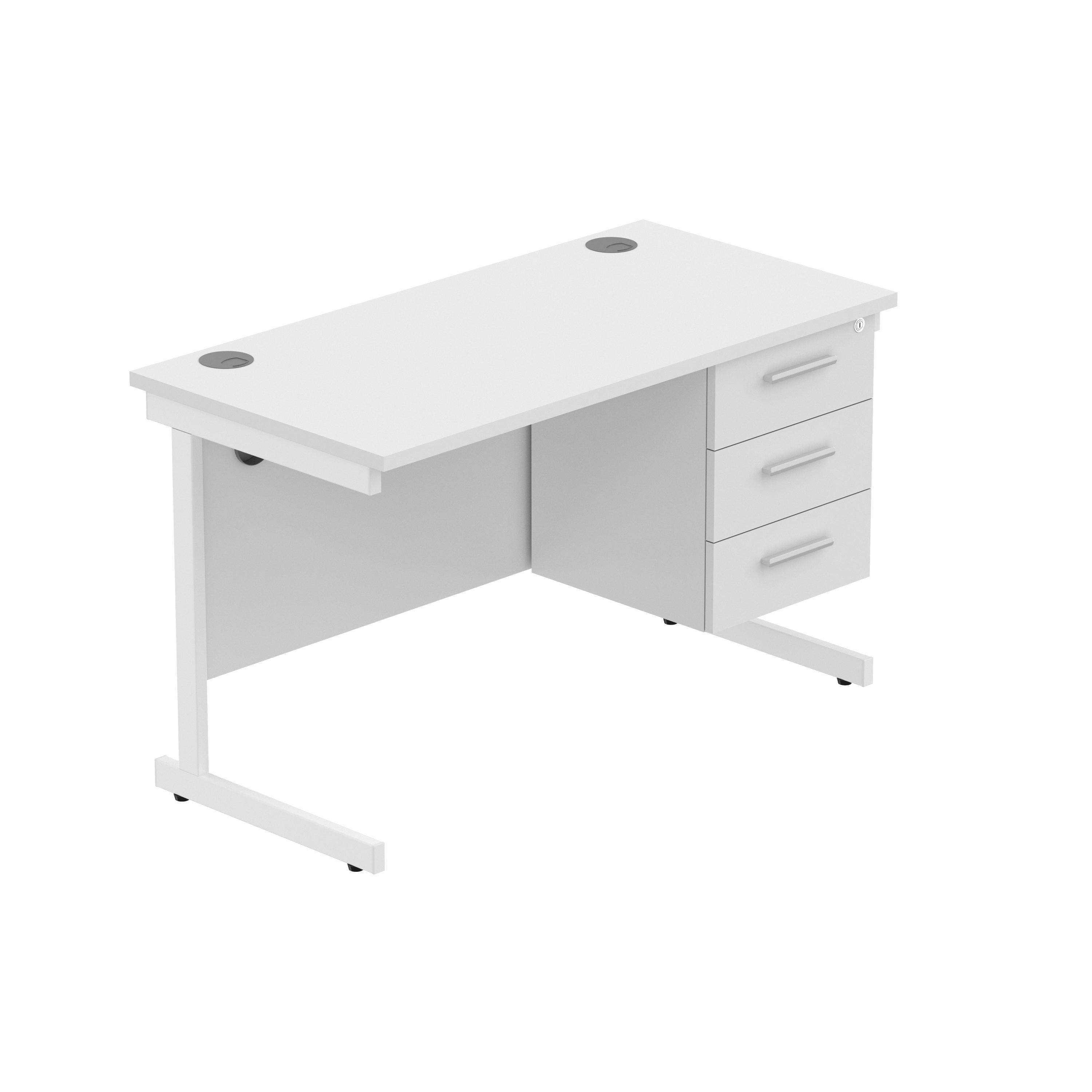 Office Rectangular Desk with Steel Single Upright Cantilever Legs + 3 Drawer Fixed Pedestal (FSC) | 1200X600 | Arctic White/White thumbnail 2