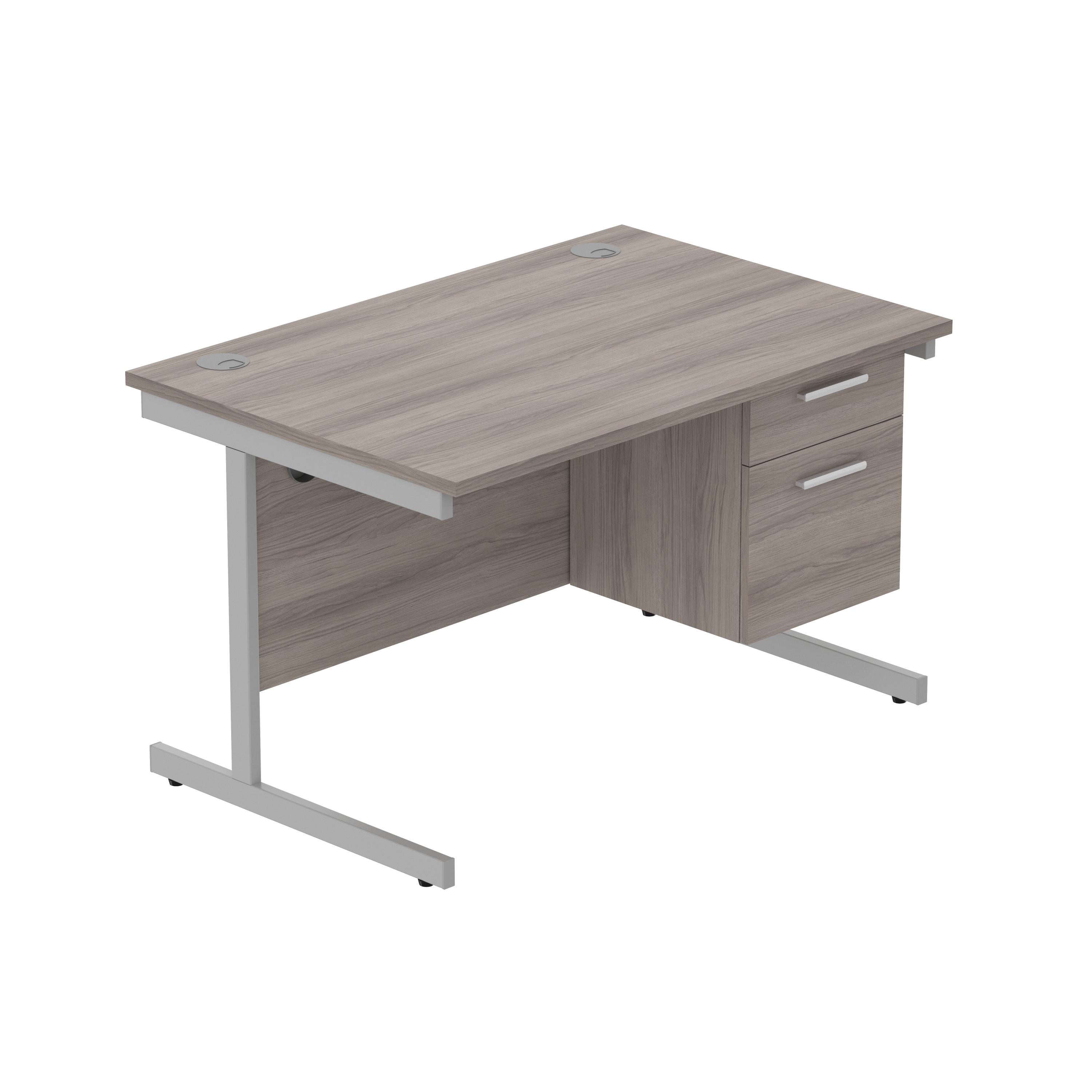 Office Rectangular Desk with Steel Single Upright Cantilever Legs + 2 Drawer Fixed Pedestal (FSC) | 1200X800 | Alaskan Grey Oak/Silver