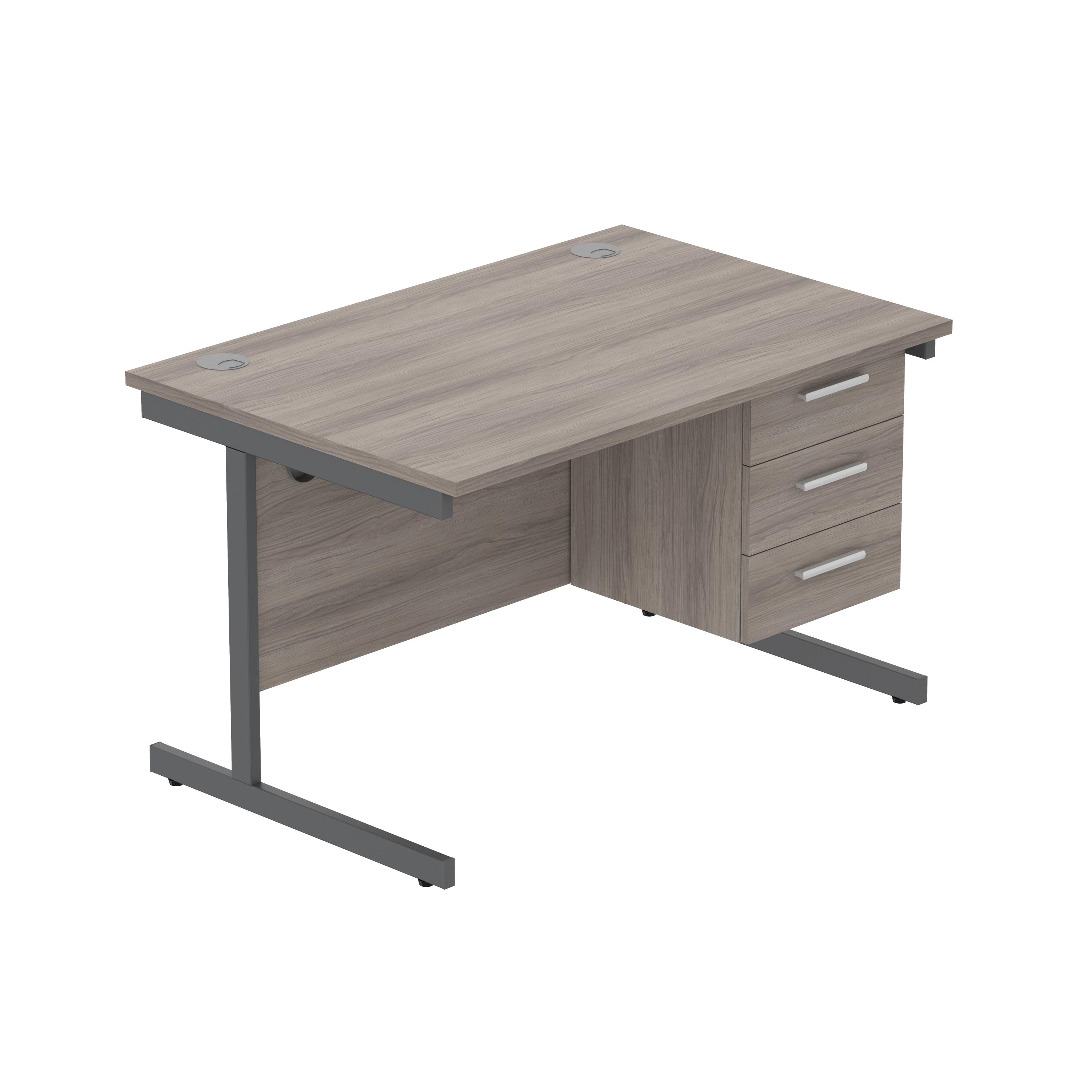 Office Rectangular Desk with Steel Single Upright Cantilever Legs + 3 Drawer Fixed Pedestal (FSC) | 1200X800 | Alaskan Grey Oak/Graphite