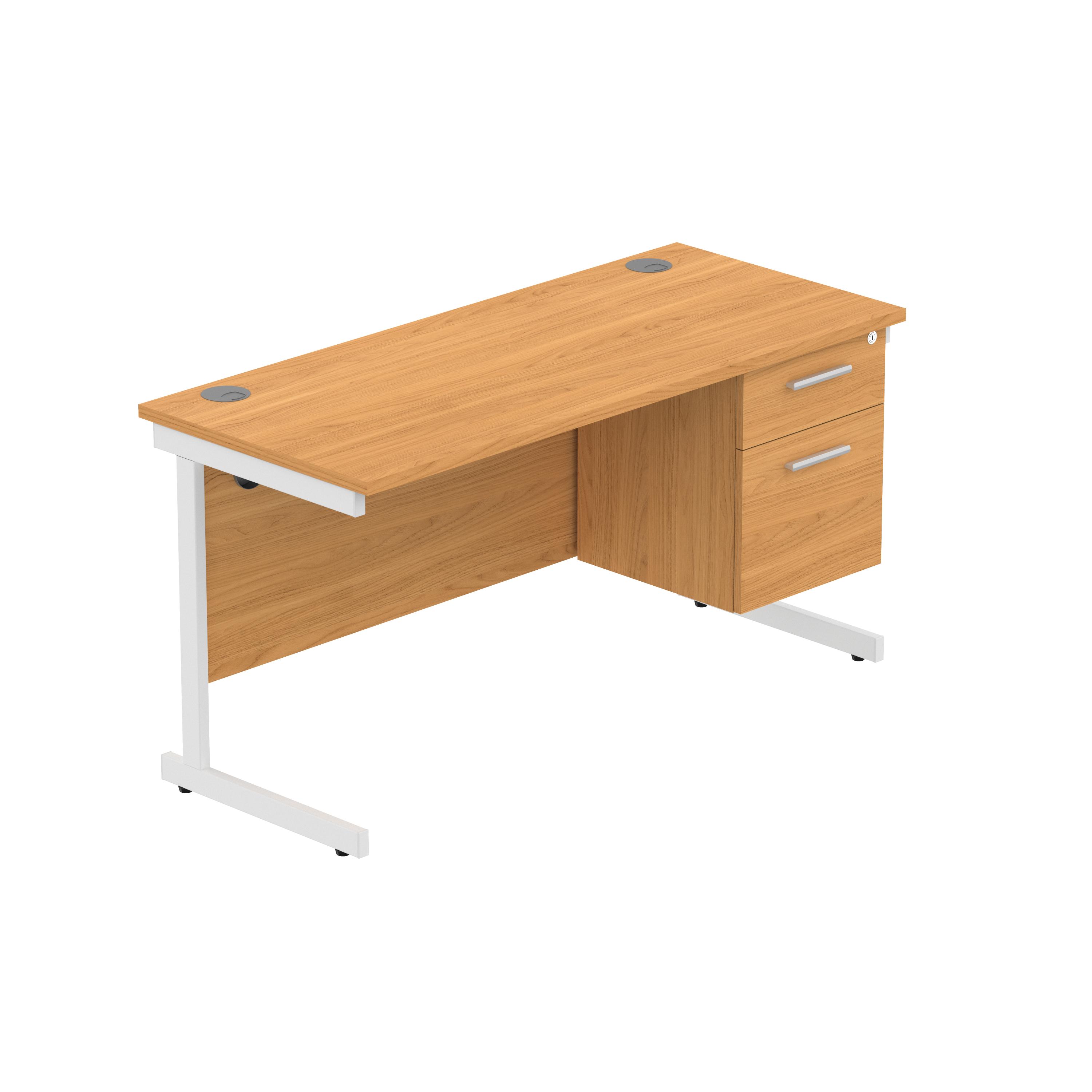 Office Rectangular Desk with Steel Single Upright Cantilever Legs + 2 Drawer Fixed Pedestal (FSC) | 1400X600 | Norwegian Beech/White thumbnail 2