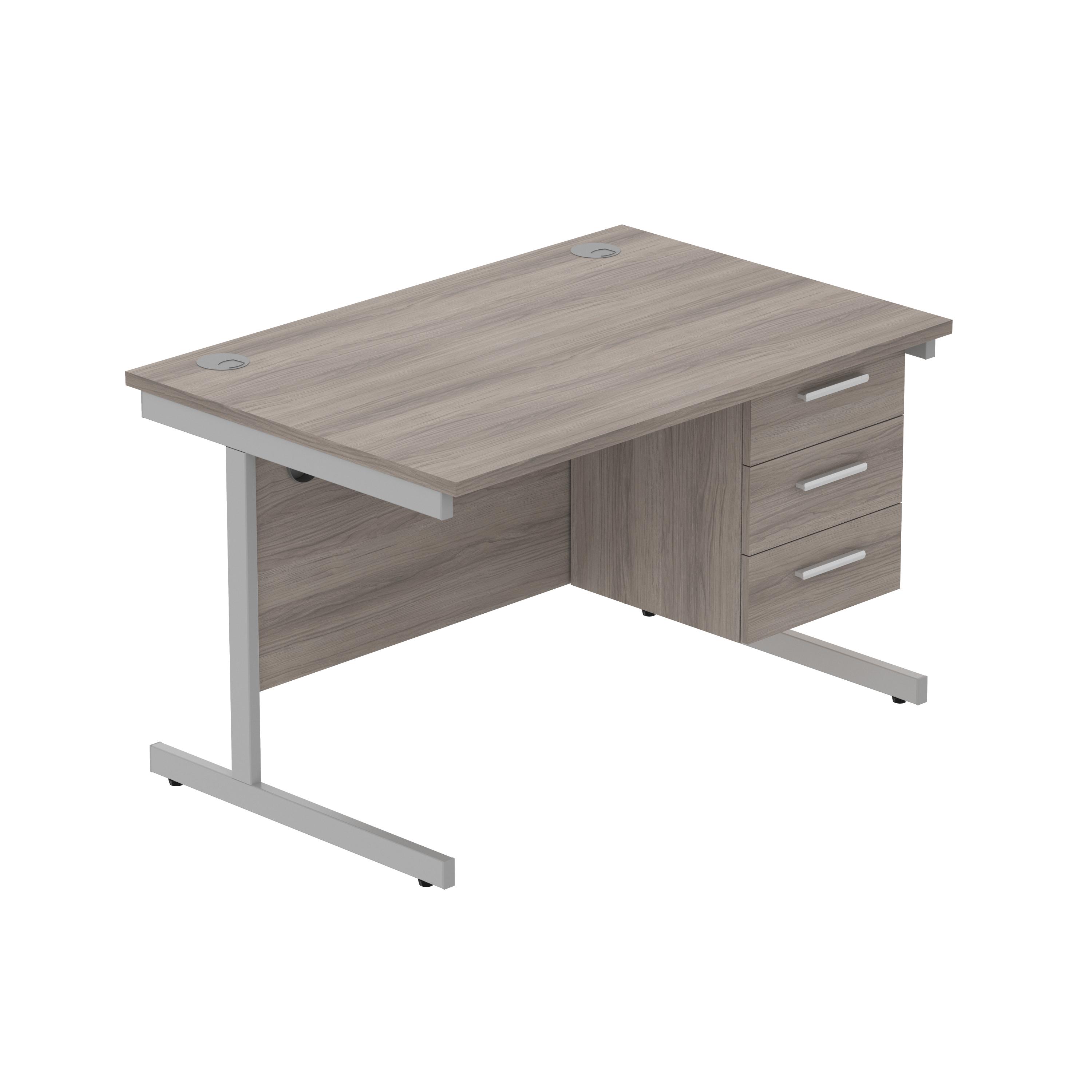 Office Rectangular Desk with Steel Single Upright Cantilever Legs + 3 Drawer Fixed Pedestal (FSC) | 1200X800 | Alaskan Grey Oak/Silver