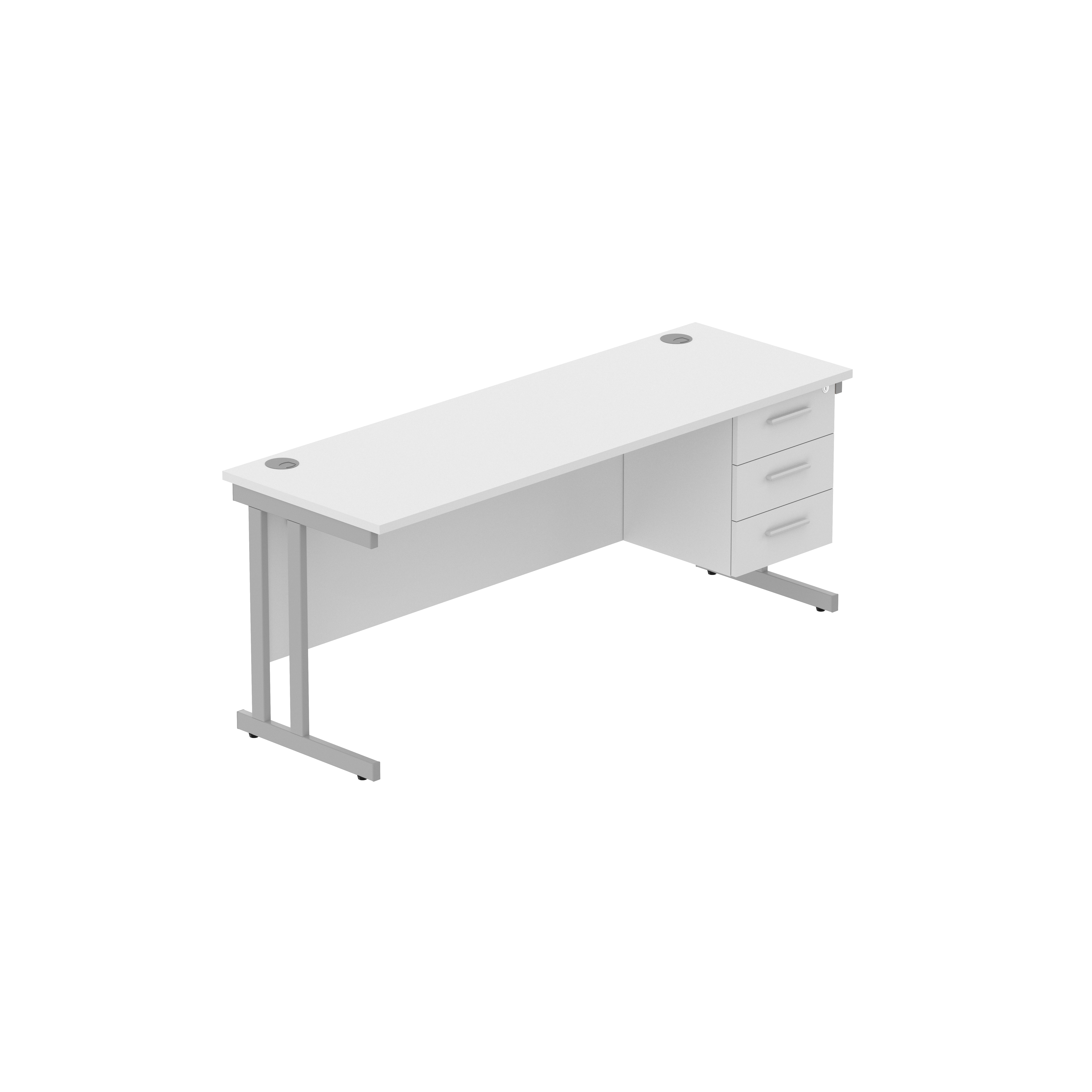 Office Rectangular Desk with Steel Double Upright Cantilever Legs + 3 Drawer Fixed Pedestal (FSC) | 1800X600 | Arctic White/Silver