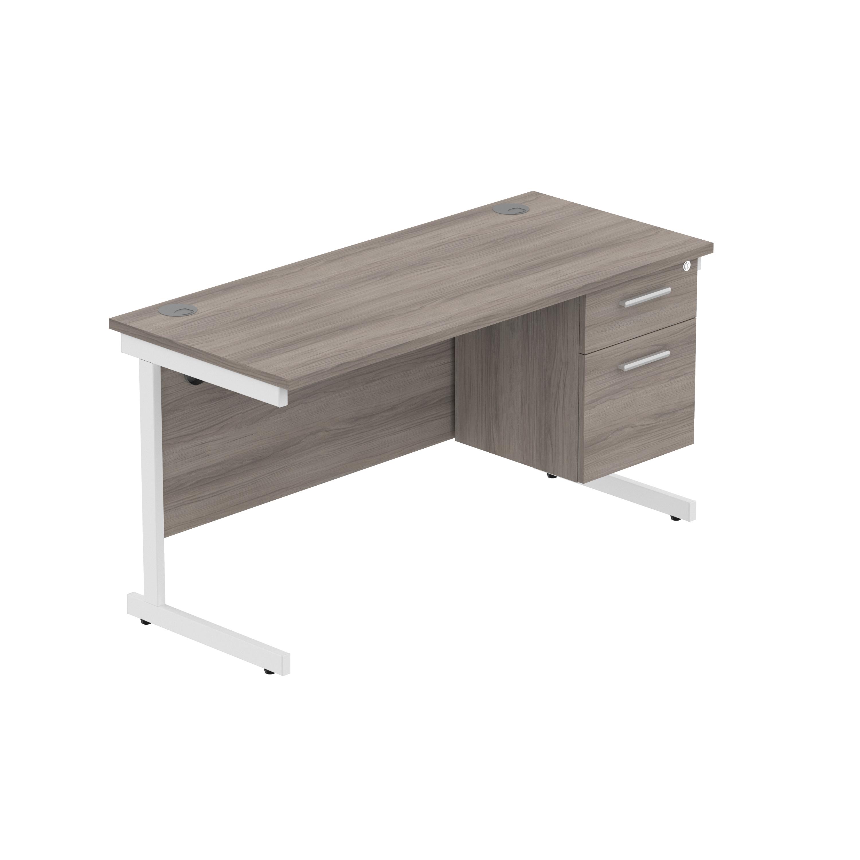 Office Rectangular Desk with Steel Single Upright Cantilever Legs + 2 Drawer Fixed Pedestal (FSC) | 1400X600 | Alaskan Grey Oak/White thumbnail 2