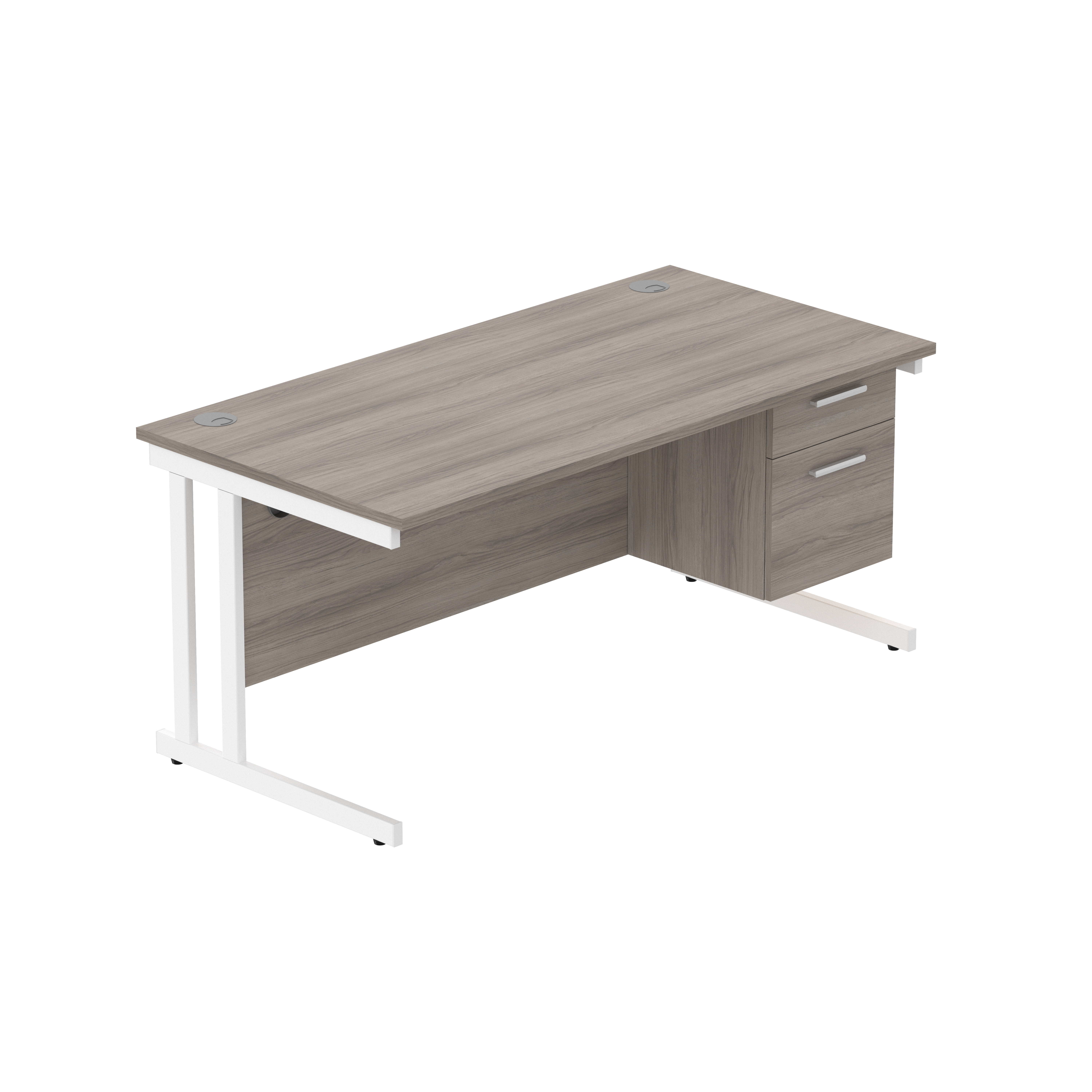 Office Rectangular Desk with Steel Double Upright Cantilever Legs + 2 Drawer Fixed Pedestal (FSC) | 1600X800 | Alaskan Grey Oak/White thumbnail 2