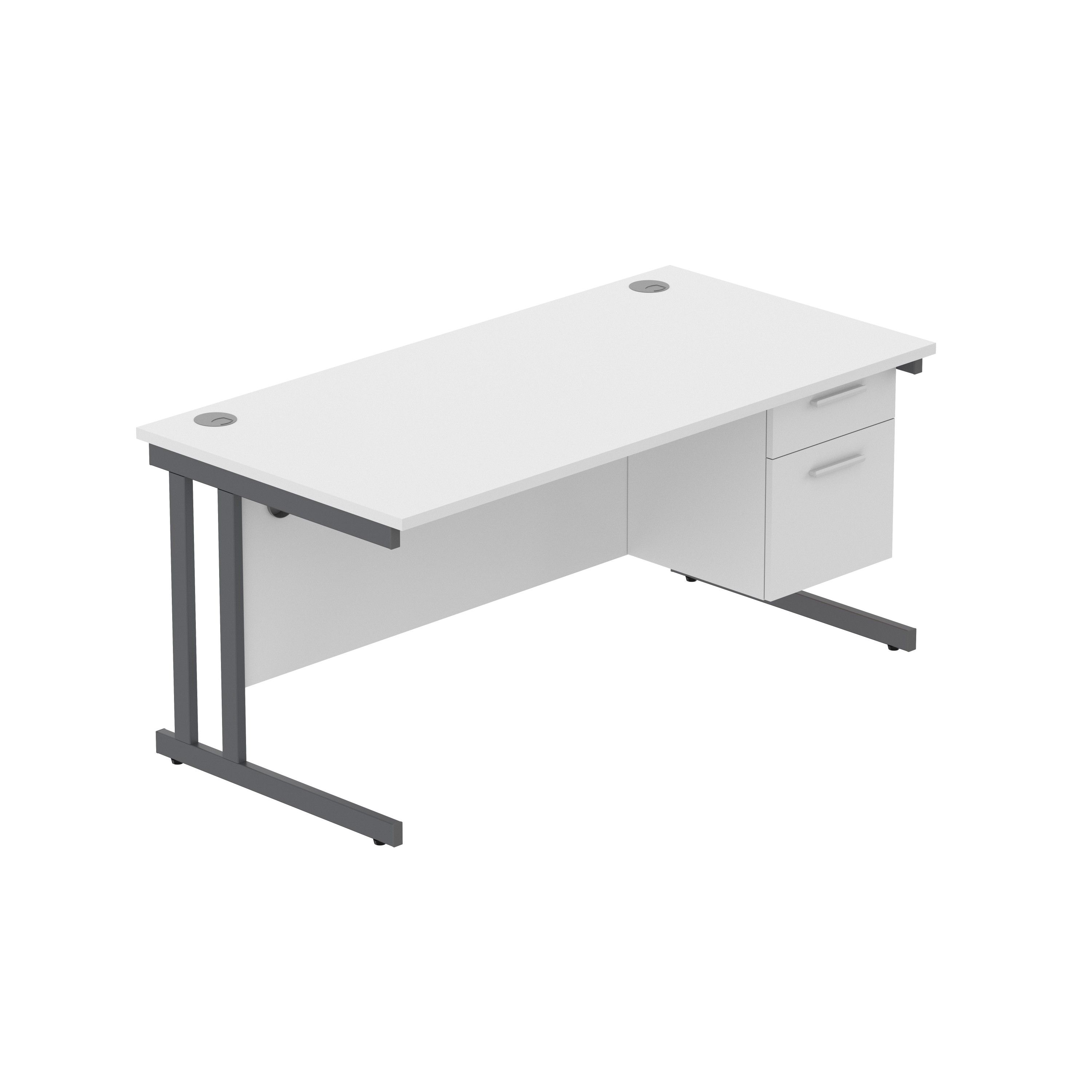 Office Rectangular Desk with Steel Double Upright Cantilever Legs + 2 Drawer Fixed Pedestal (FSC) | 1600X800 | Arctic White/Graphite