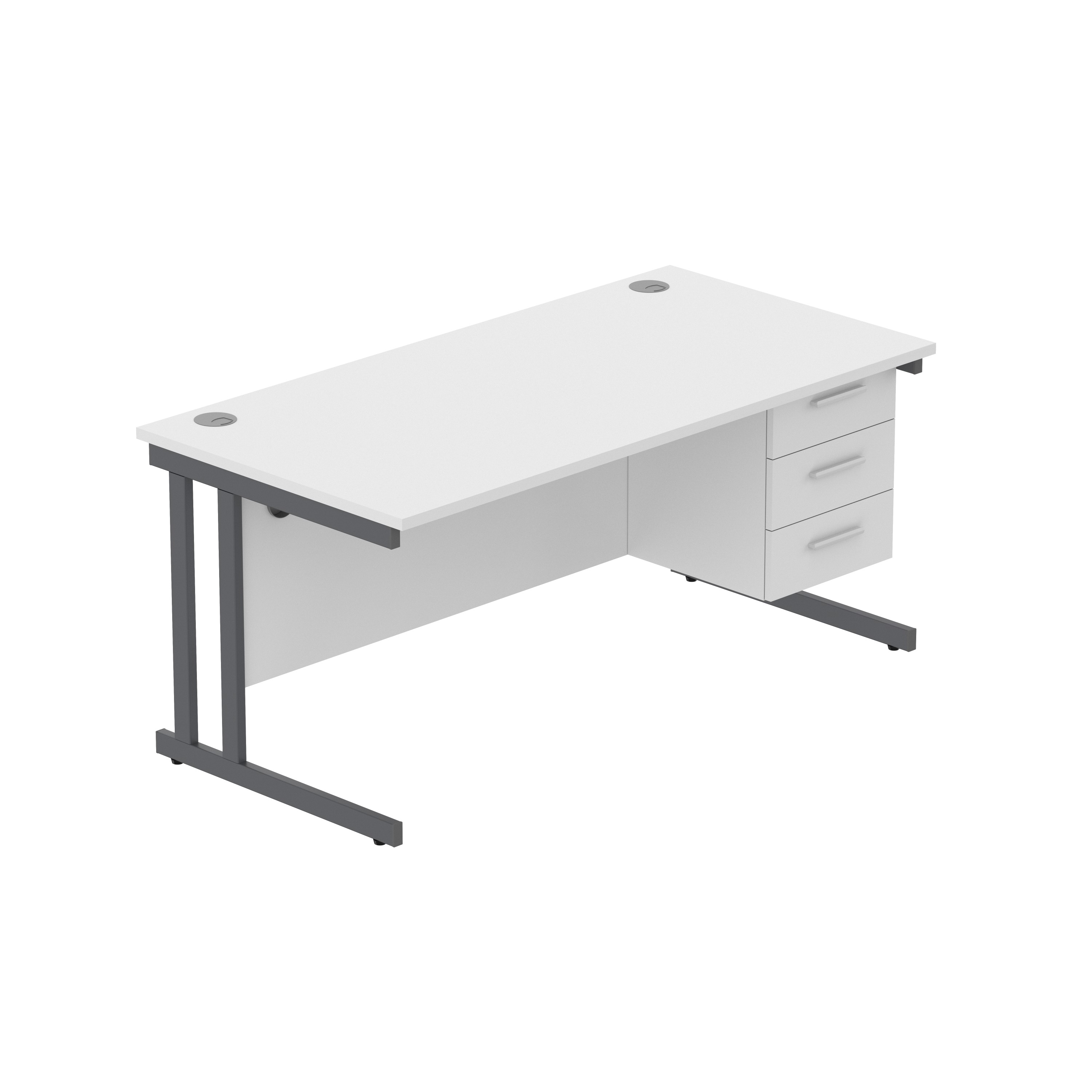 Office Rectangular Desk with Steel Double Upright Cantilever Legs + 3 Drawer Fixed Pedestal (FSC) | 1600X800 | Arctic White/Graphite