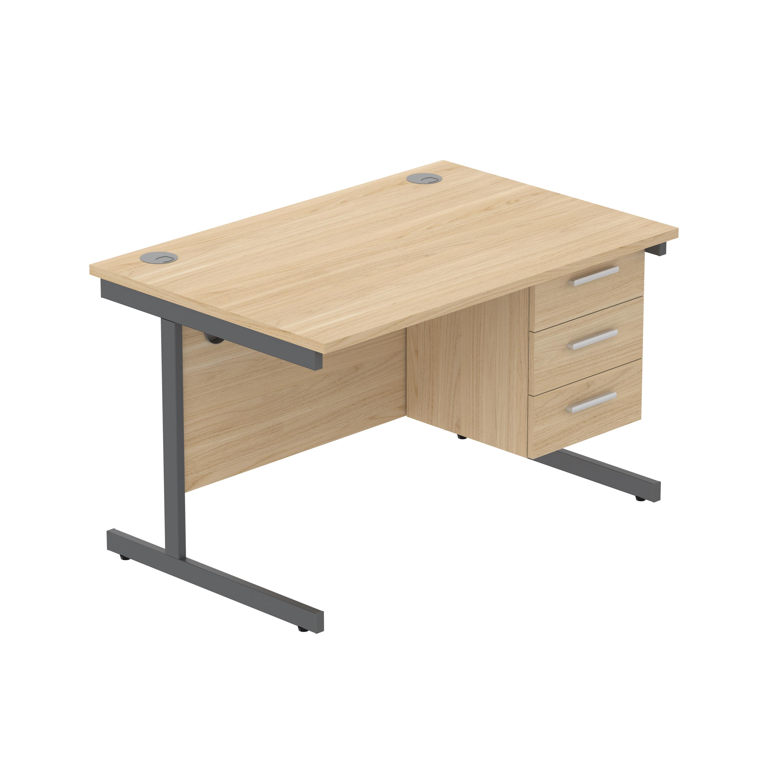 Office Rectangular Desk with Steel Single Upright Cantilever Legs + 3 Drawer Fixed Pedestal (FSC) | 1200X800 | Canadian Oak/Graphite