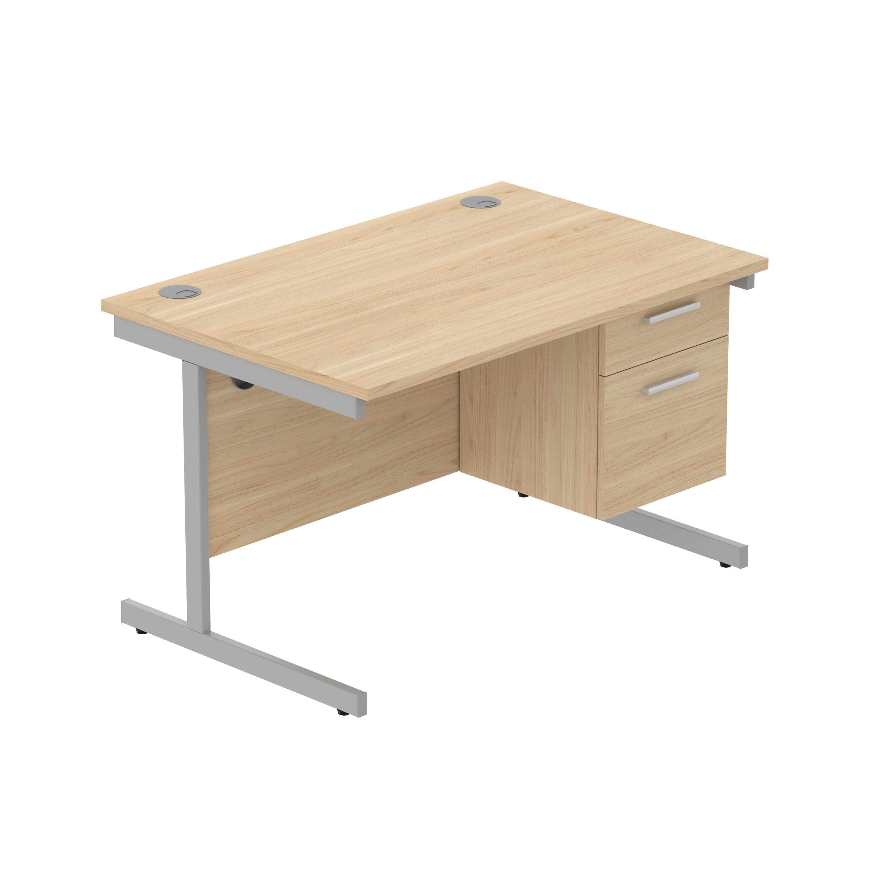 Office Rectangular Desk with Steel Single Upright Cantilever Legs + 2 Drawer Fixed Pedestal (FSC) | 1200X800 | Canadian Oak/Silver