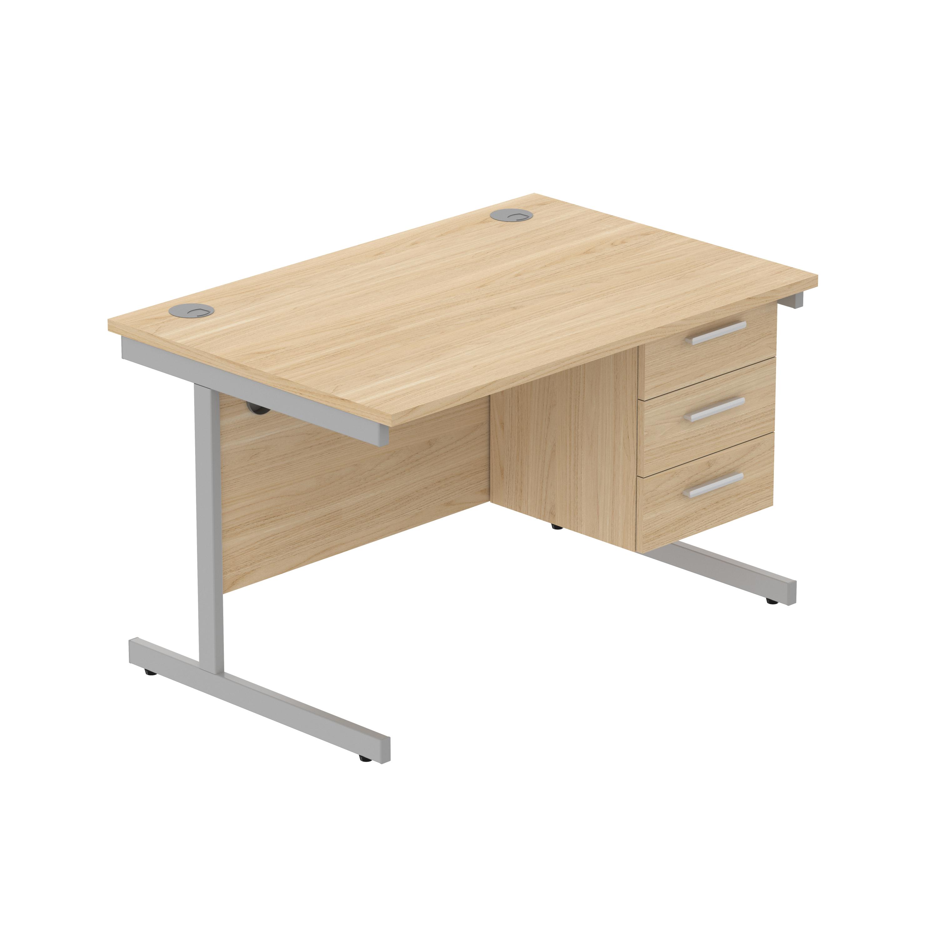 Office Rectangular Desk with Steel Single Upright Cantilever Legs + 3 Drawer Fixed Pedestal (FSC) | 1200X800 | Canadian Oak/Silver