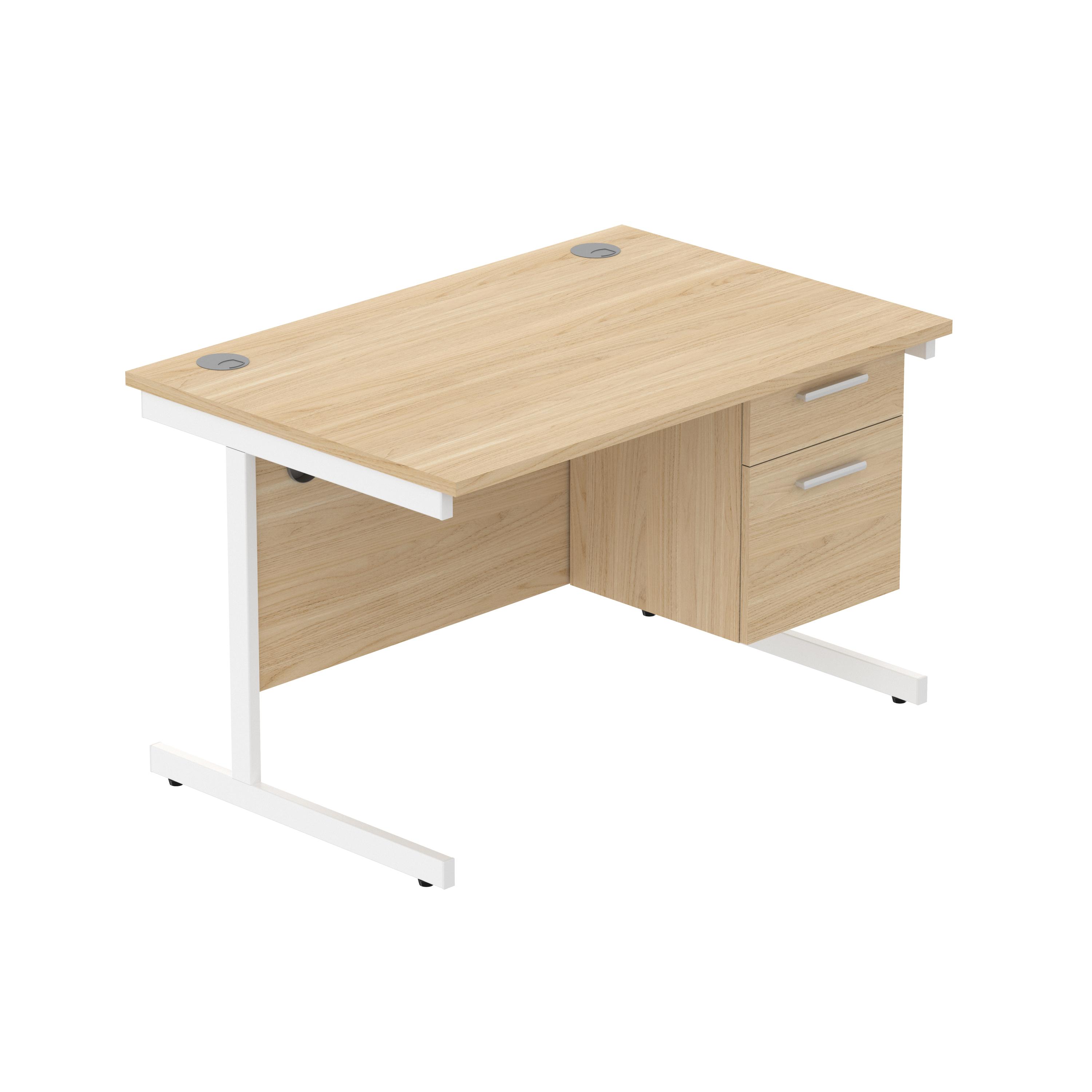 Office Rectangular Desk with Steel Single Upright Cantilever Legs + 2 Drawer Fixed Pedestal (FSC) | 1200X800 | Canadian Oak/White