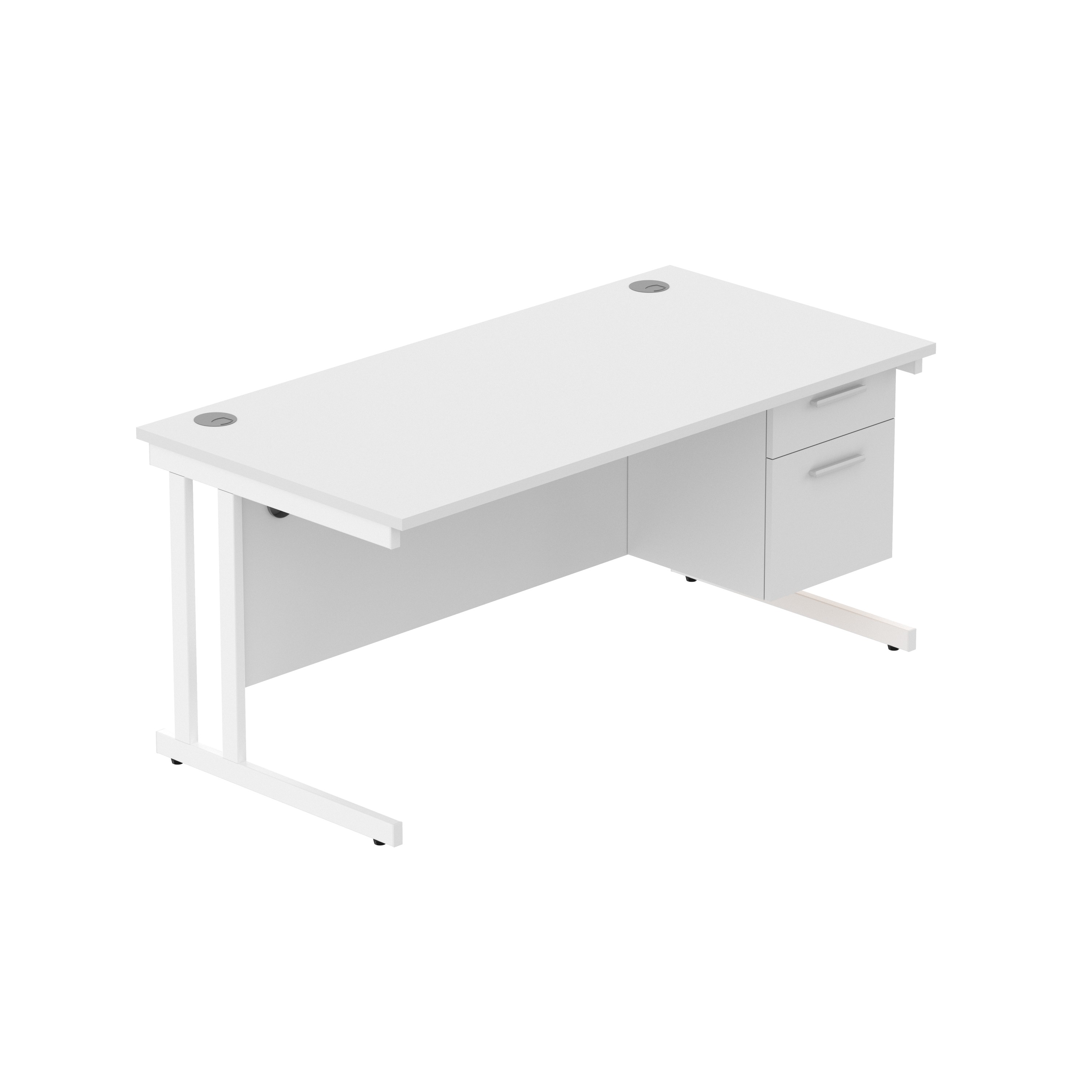 Office Rectangular Desk with Steel Double Upright Cantilever Legs + 2 Drawer Fixed Pedestal (FSC) | 1600X800 | Arctic White/White