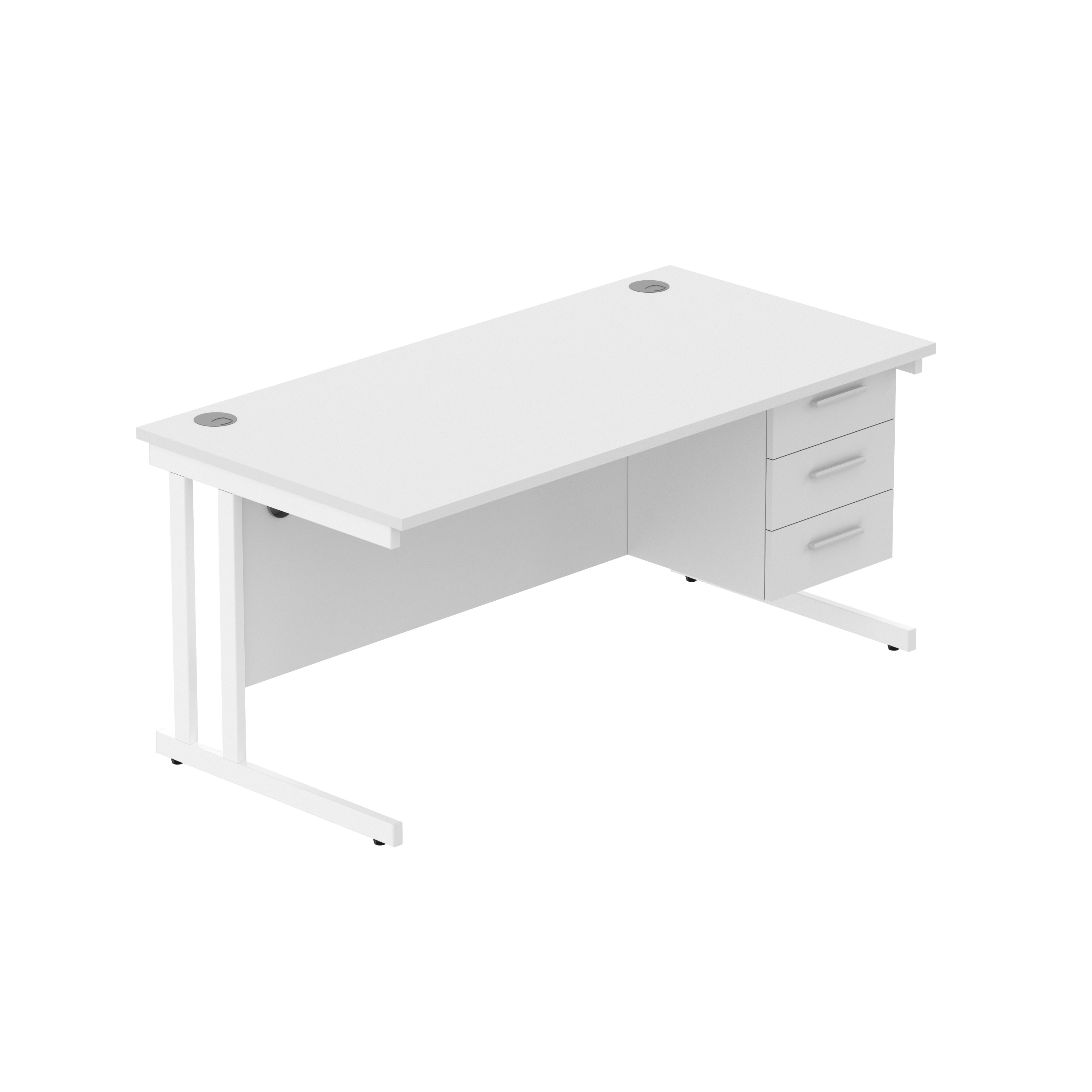 Office Rectangular Desk with Steel Double Upright Cantilever Legs + 3 Drawer Fixed Pedestal (FSC) | 1600X800 | Arctic White/White