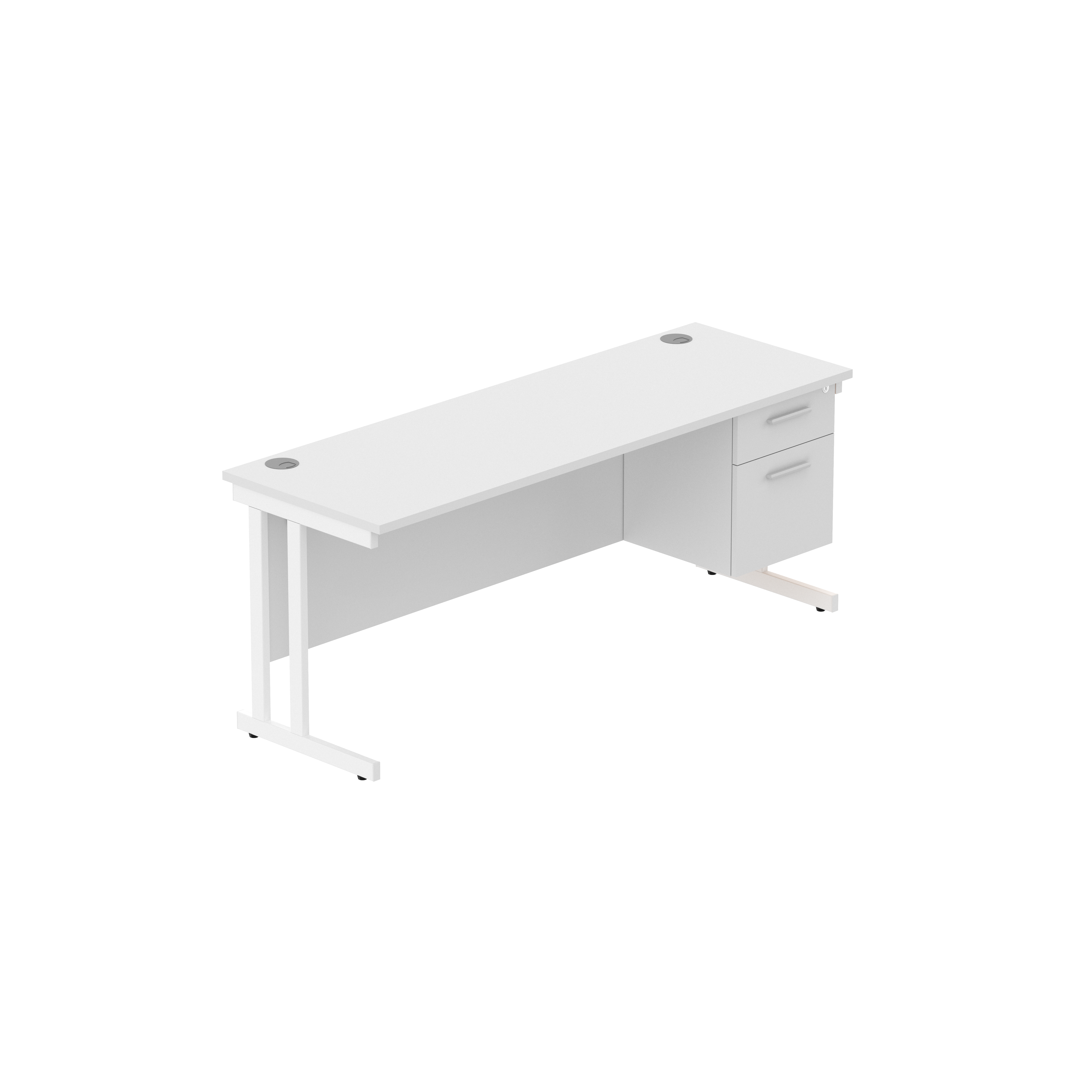 Office Rectangular Desk with Steel Double Upright Cantilever Legs + 2 Drawer Fixed Pedestal (FSC) | 1800X600 | Arctic White/White
