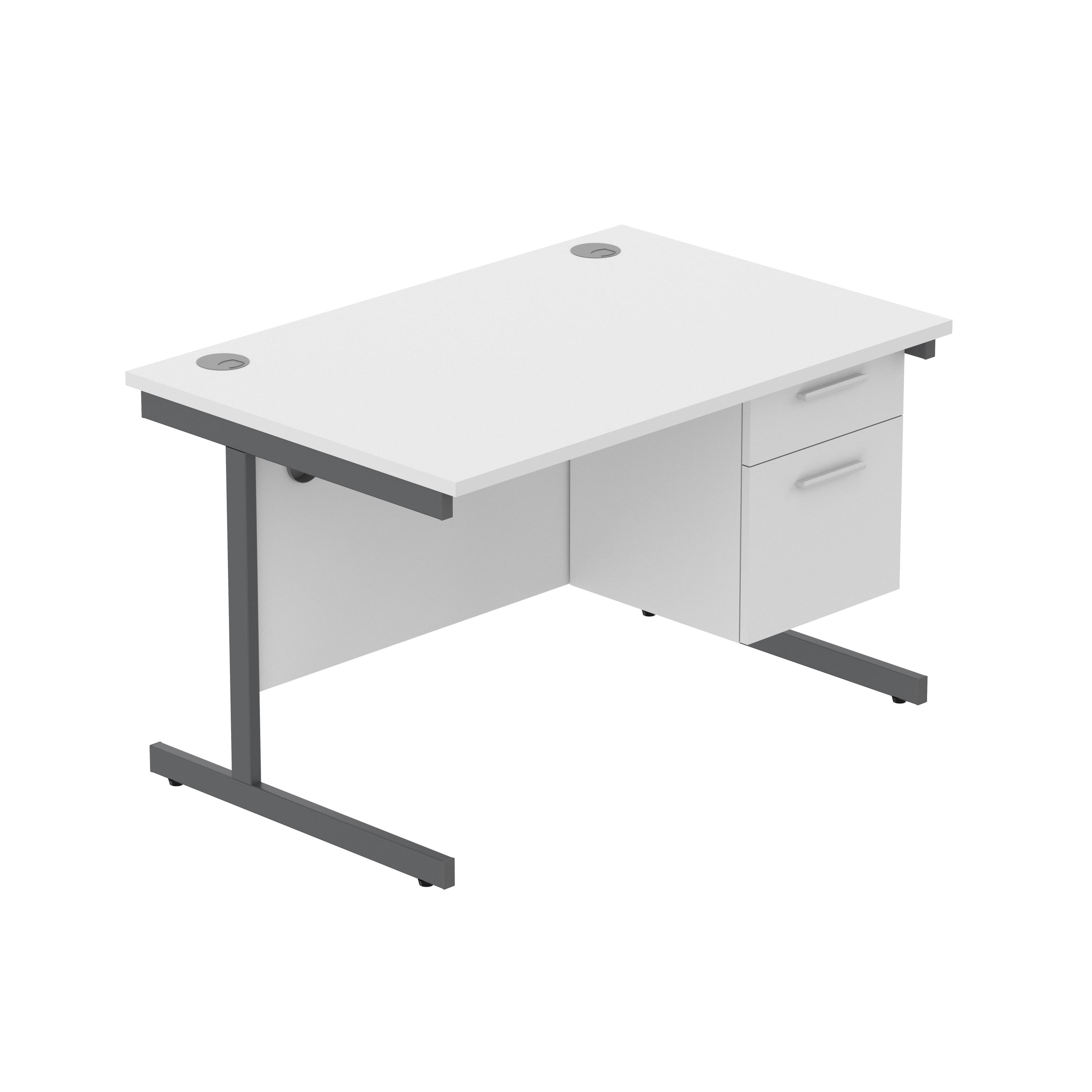 Office Rectangular Desk with Steel Single Upright Cantilever Legs + 2 Drawer Fixed Pedestal (FSC) | 1200X800 | Arctic White/Graphite